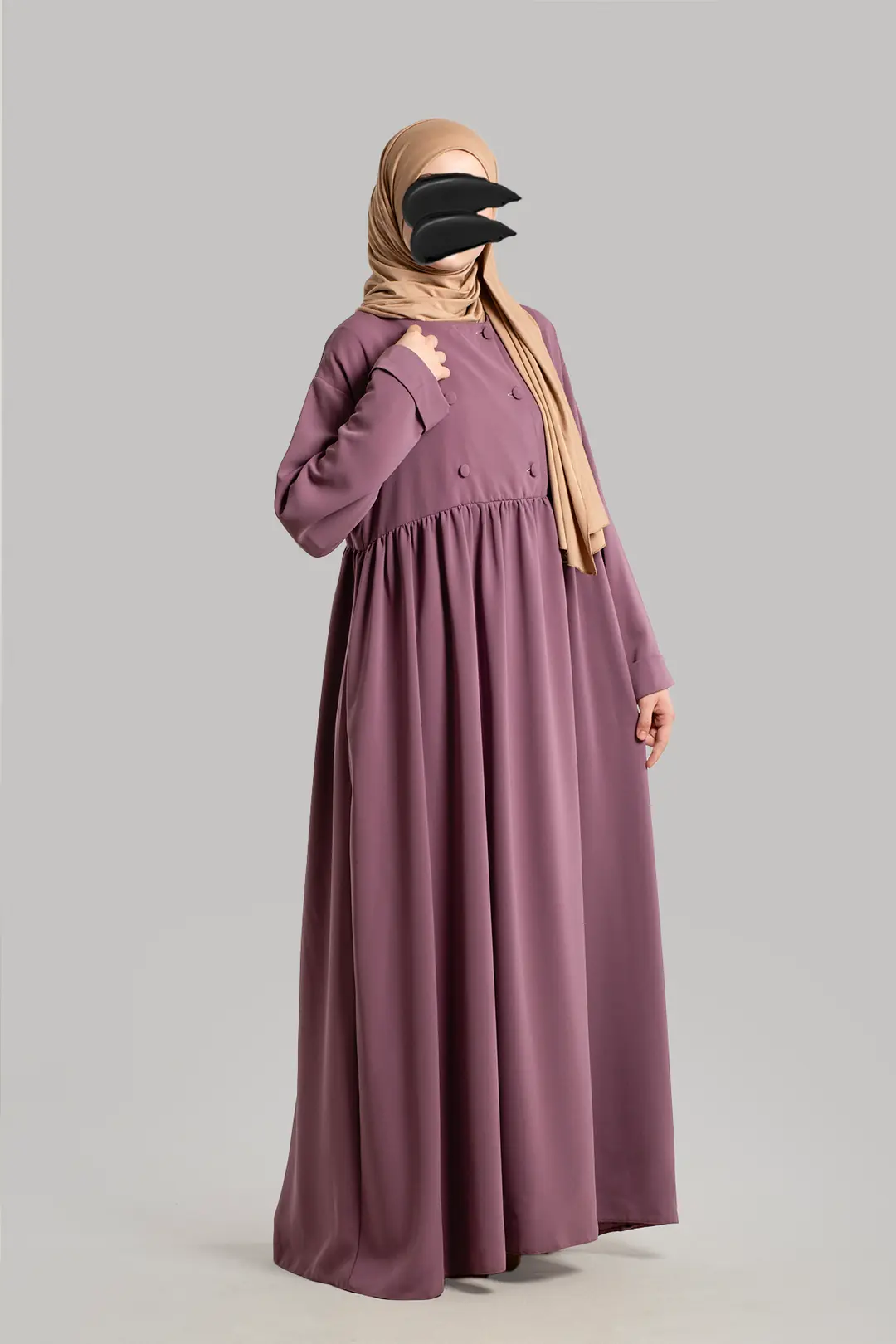 Bade Buttoned Abaya, Rose Pink 5
