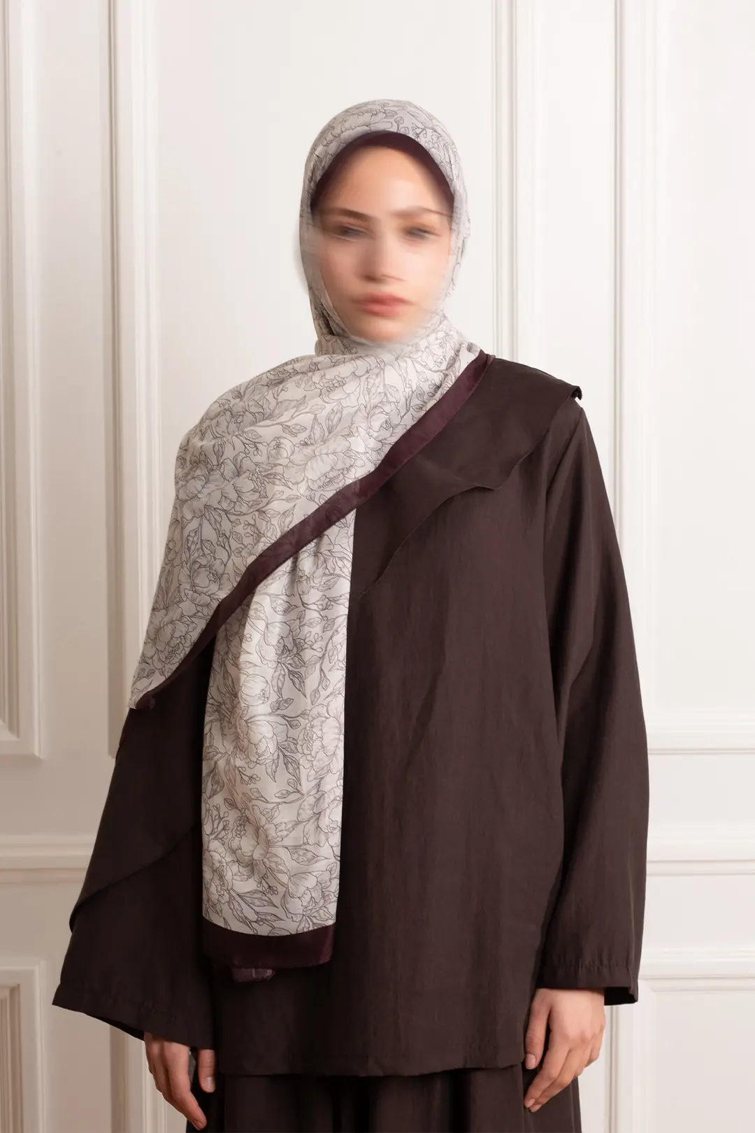 Line Garden Patterned Cotton Scarf Stone