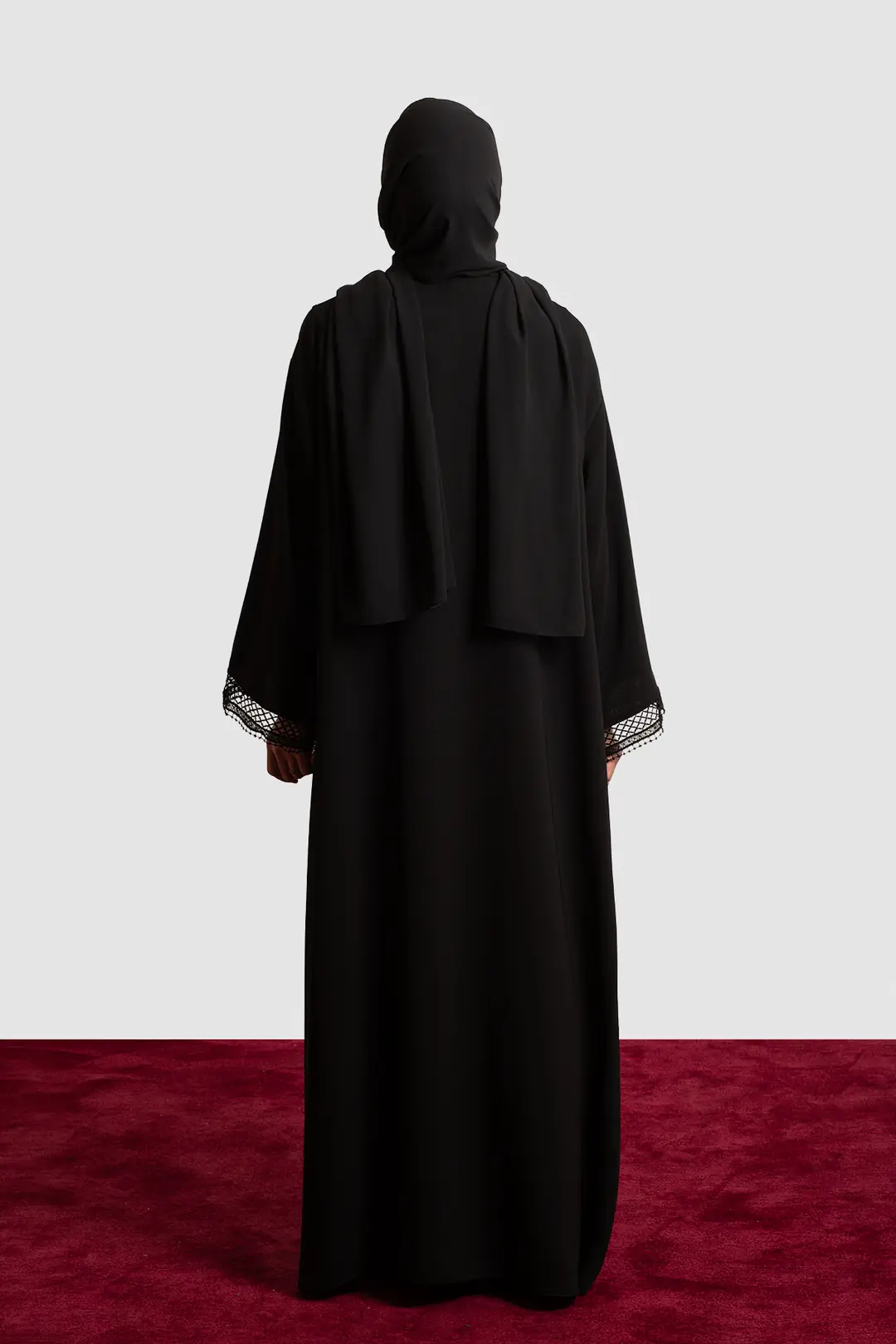 Lace Detail Abaya Set Black 8