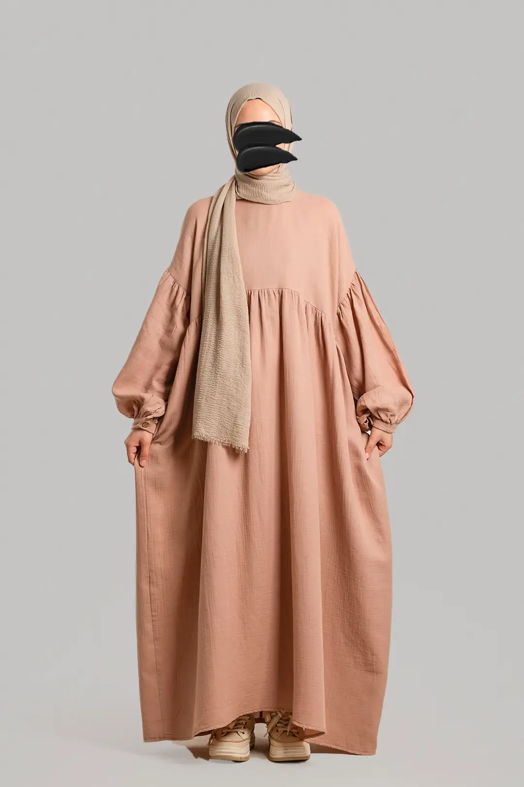 Oversize Müslin Elbise Pudra 7