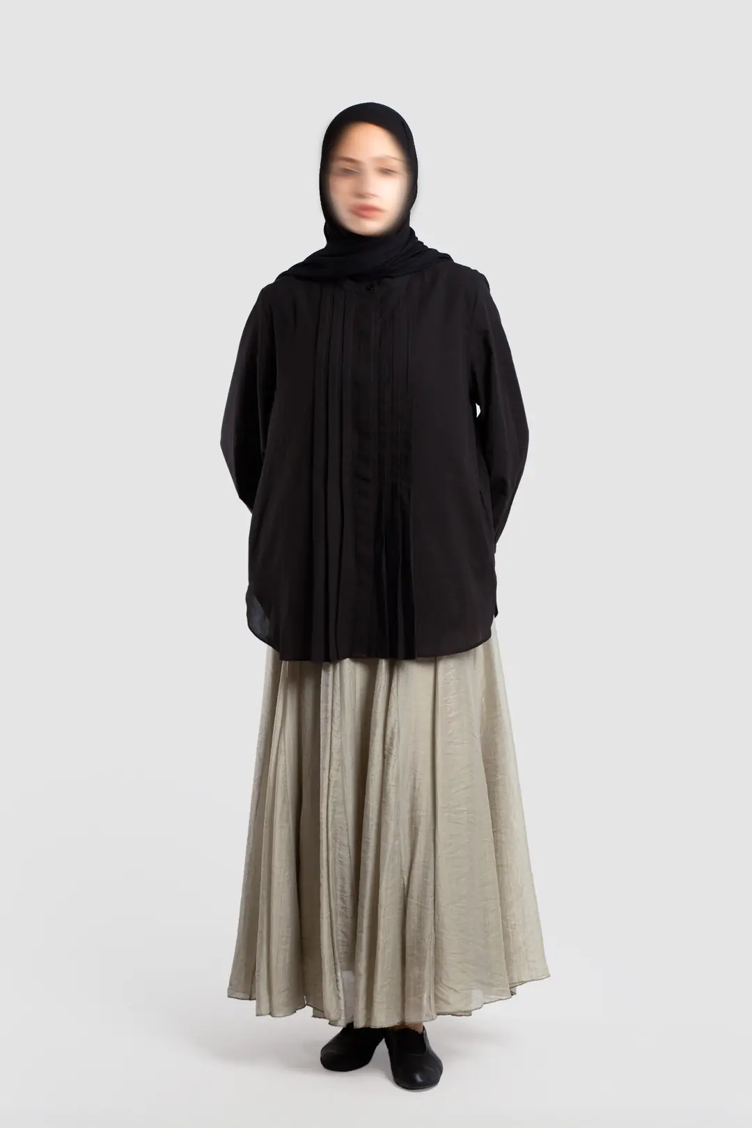 Ribbed Detail Cotton Voile Shirt Black 9