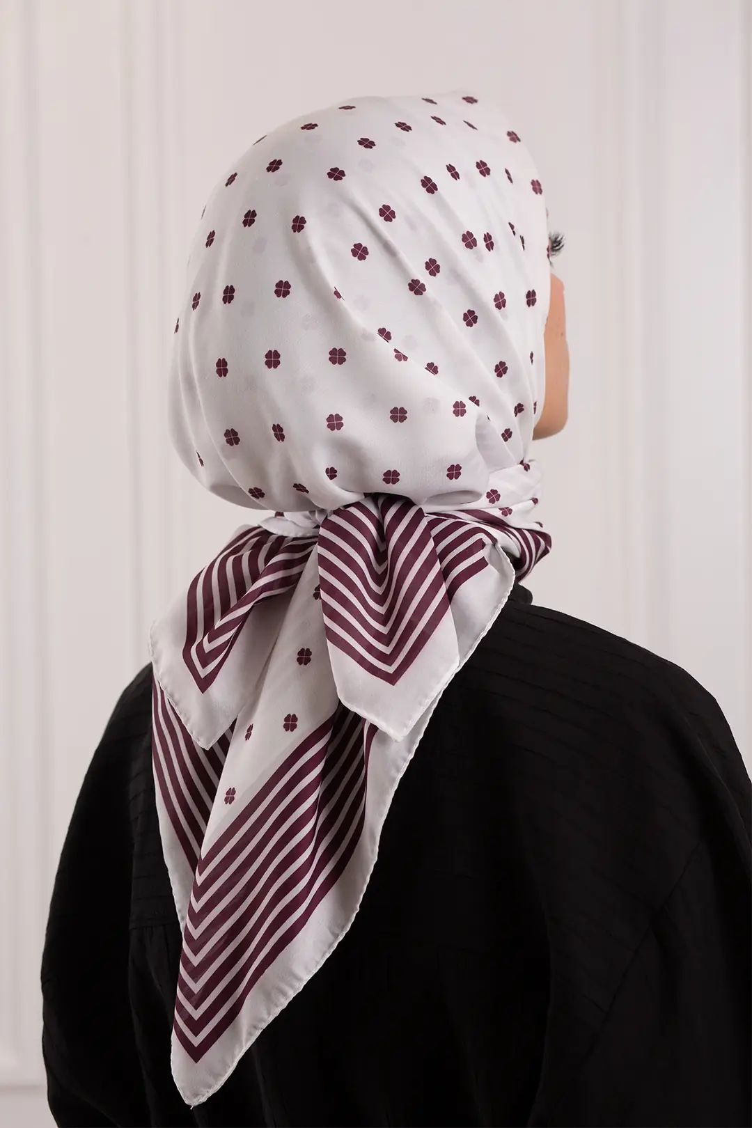 Çiçek Puantiye Desenli Soft Eşarp Bordo 8