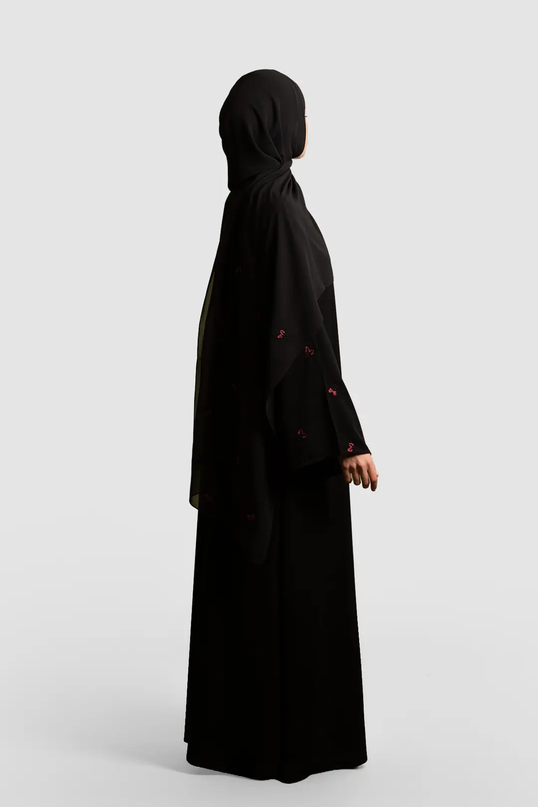 Minimal Yaprak Motifli Abaya Takım Bordo 6