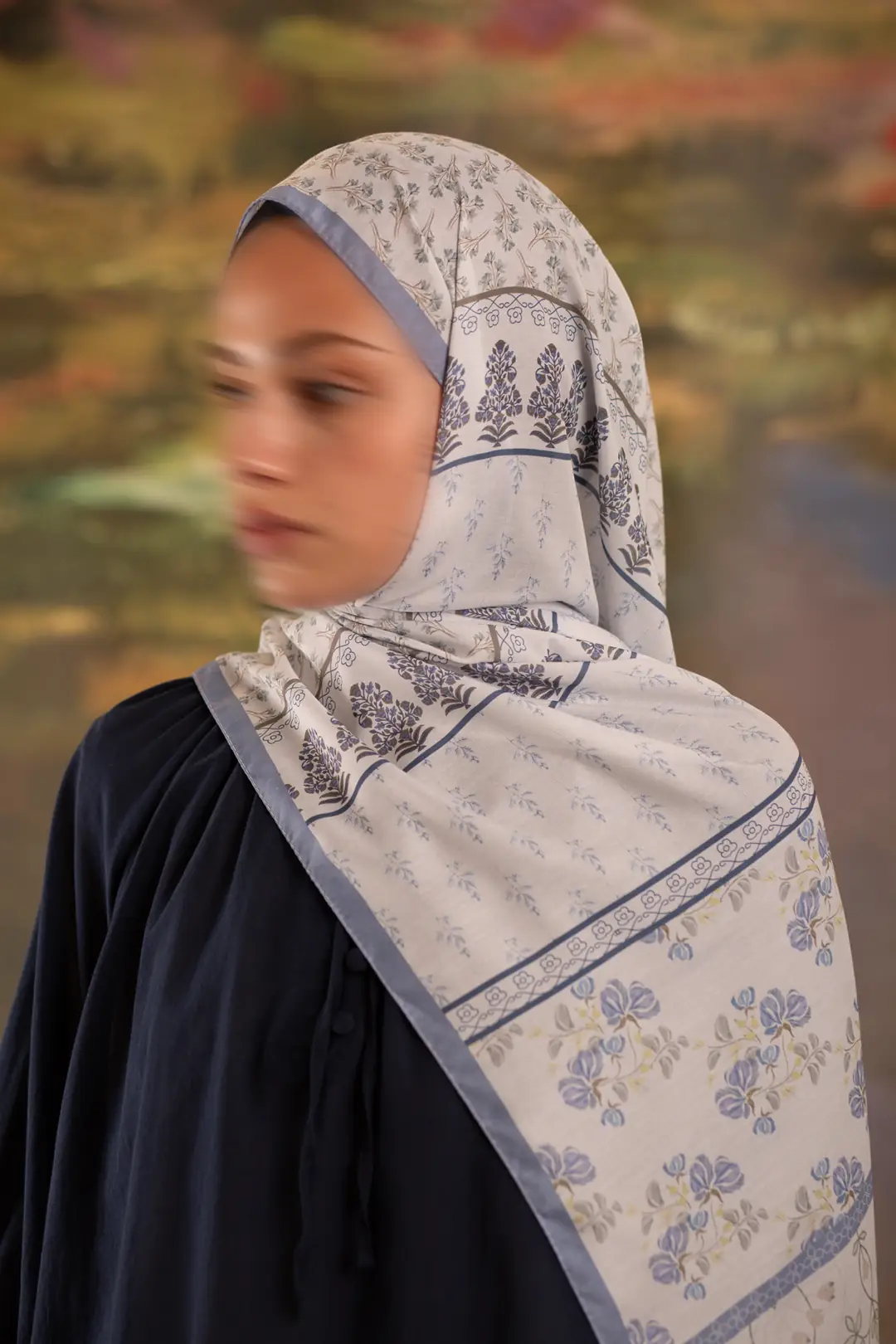 Floral Harmony Desenli Soft Şal Açık Mavi 3