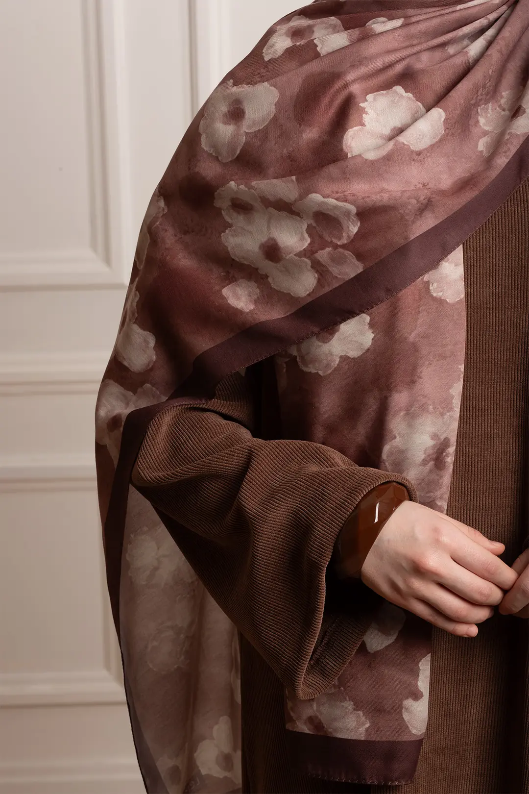 Autumn Serenade Patterned Soft Shawl Rose Brown 3