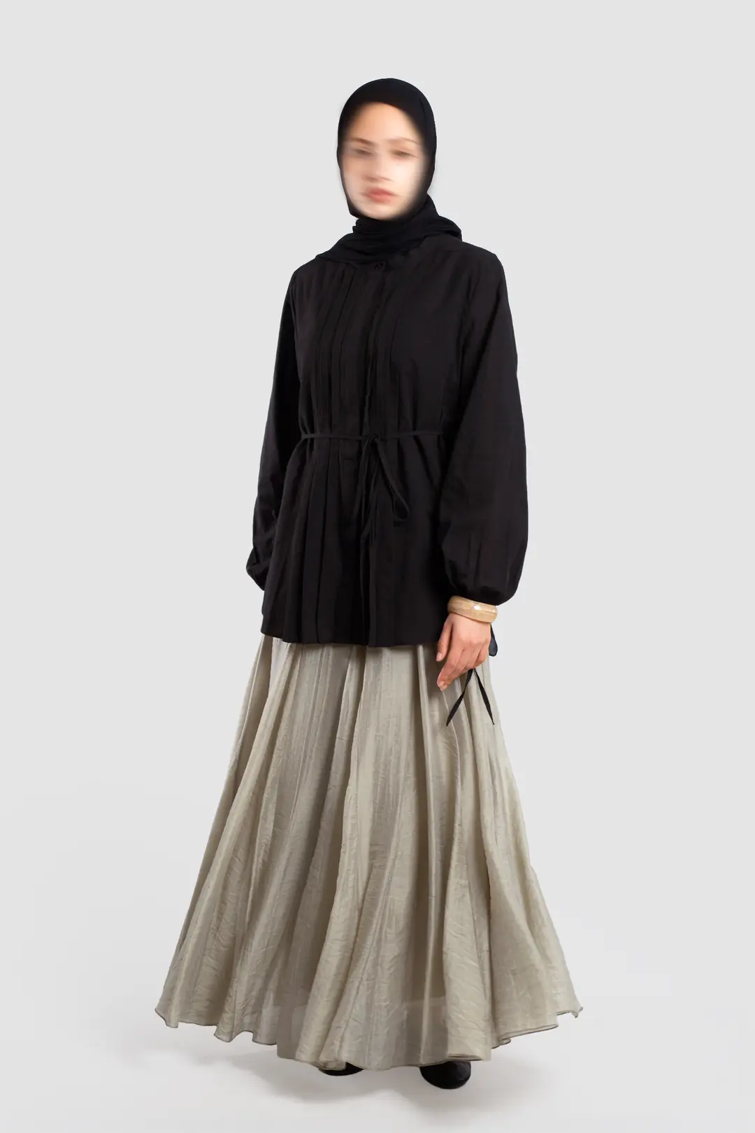 Ribbed Detail Cotton Voile Shirt Black 10