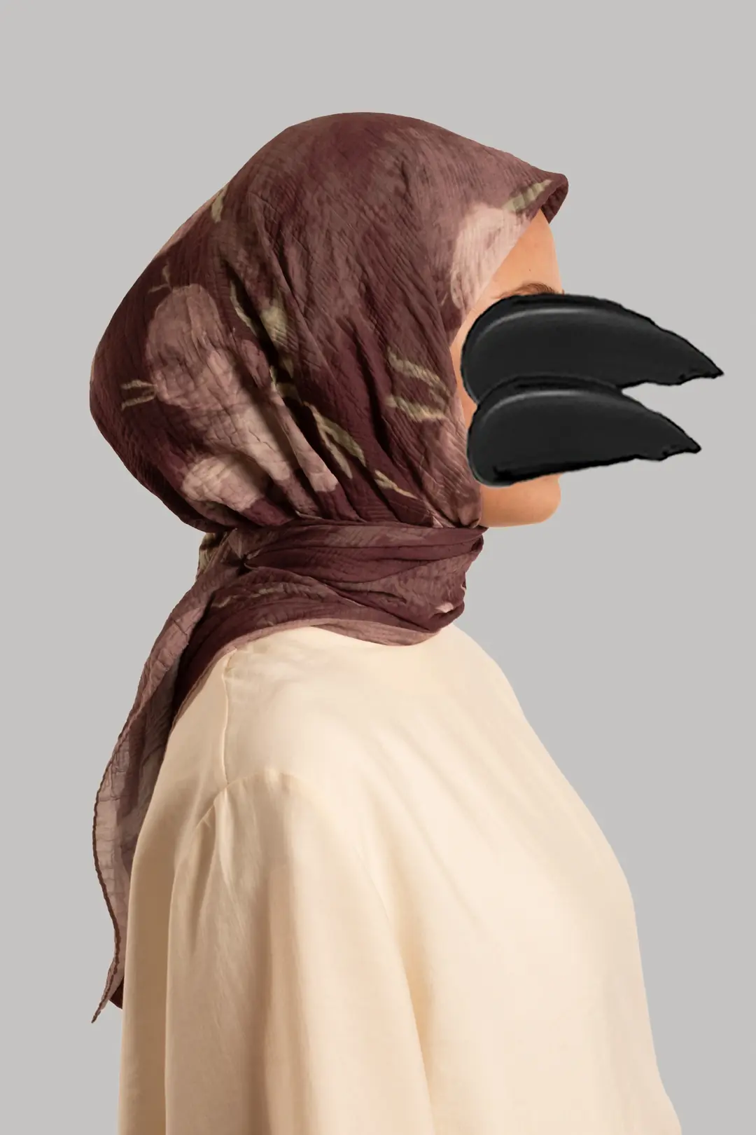 Mistik Bahçe Desenli Müslin Eşarp Mürdüm 4