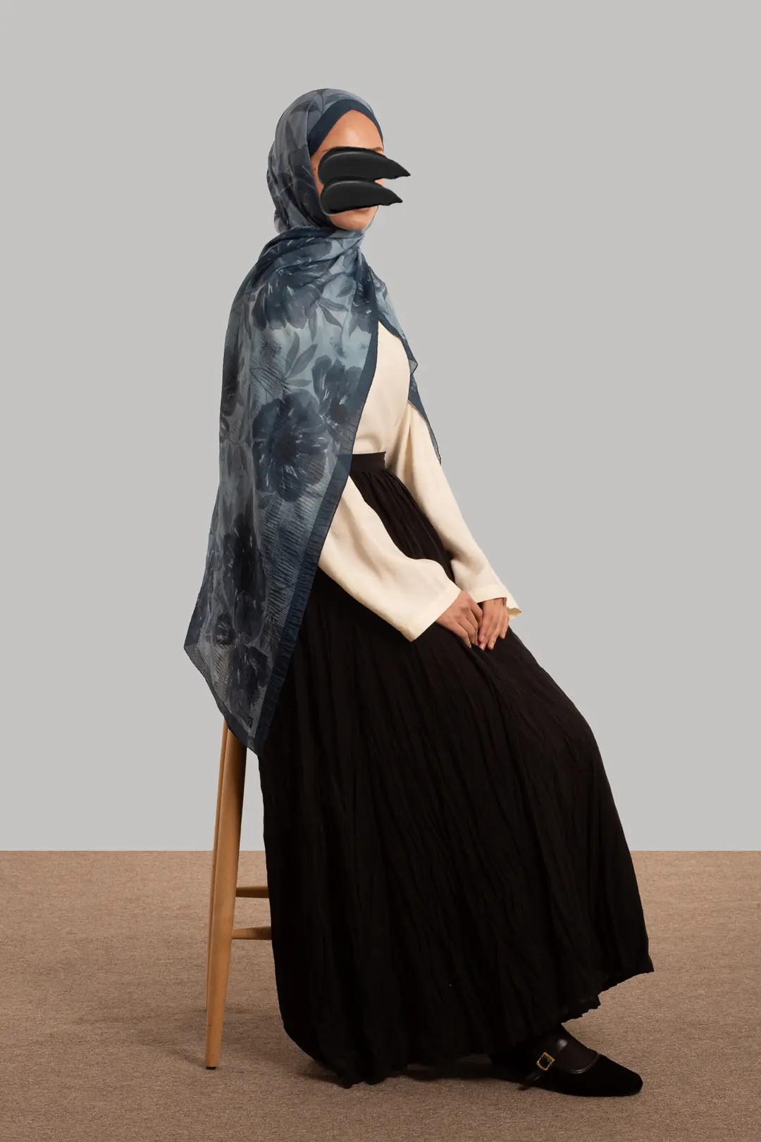 Autumn Bouquet Patterned Muslin Scarf, Blue 2