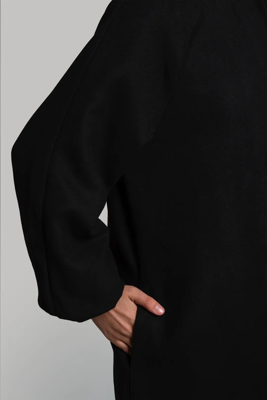 Flared Cashmere Full Length Hijab Coat Black 3