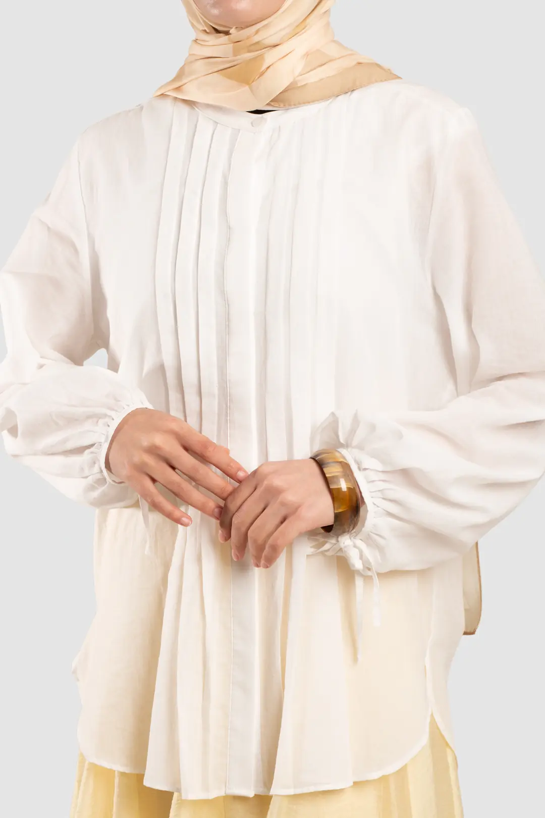 Ribbed Detail Cotton Voile Shirt, Ecru 10