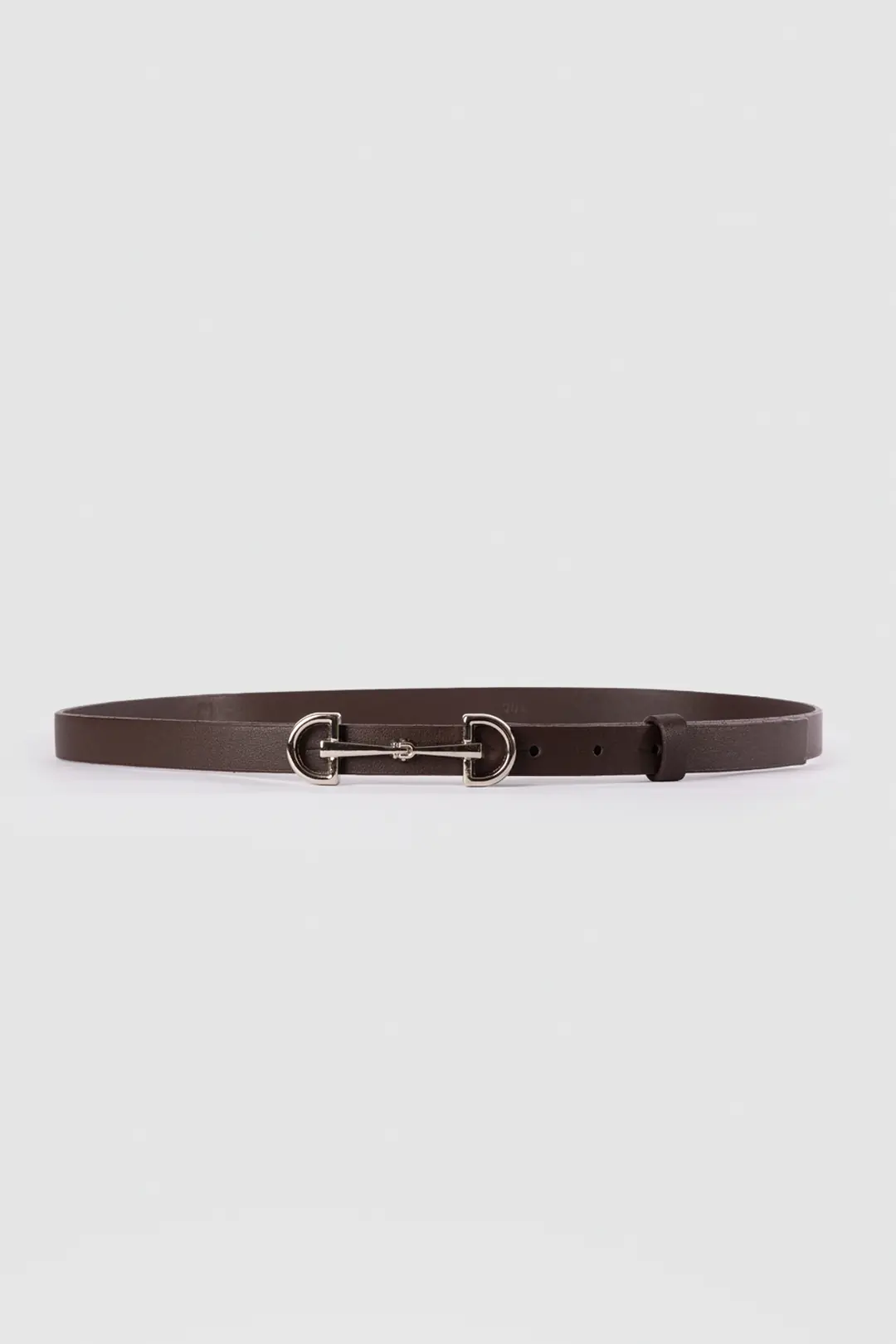 Double Silver Buckle Thin Leather Belt, Brown