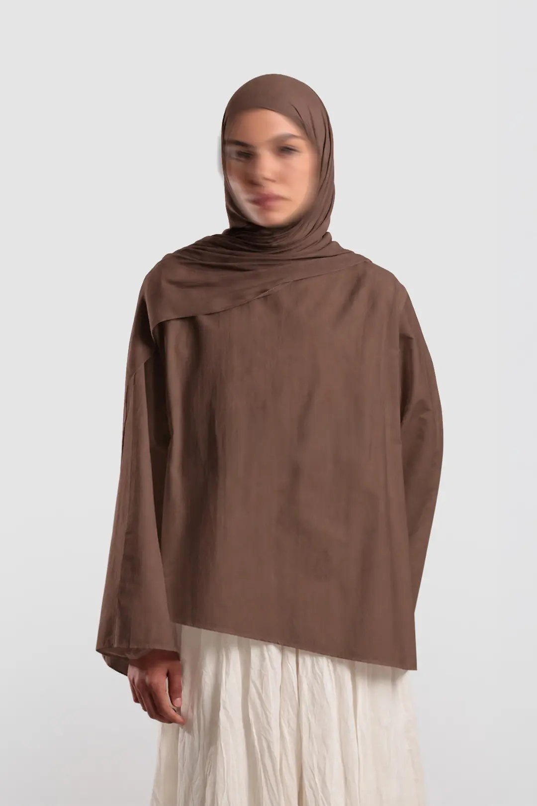 Asimetrik Poplin Bluz Çikolata Kahve 4