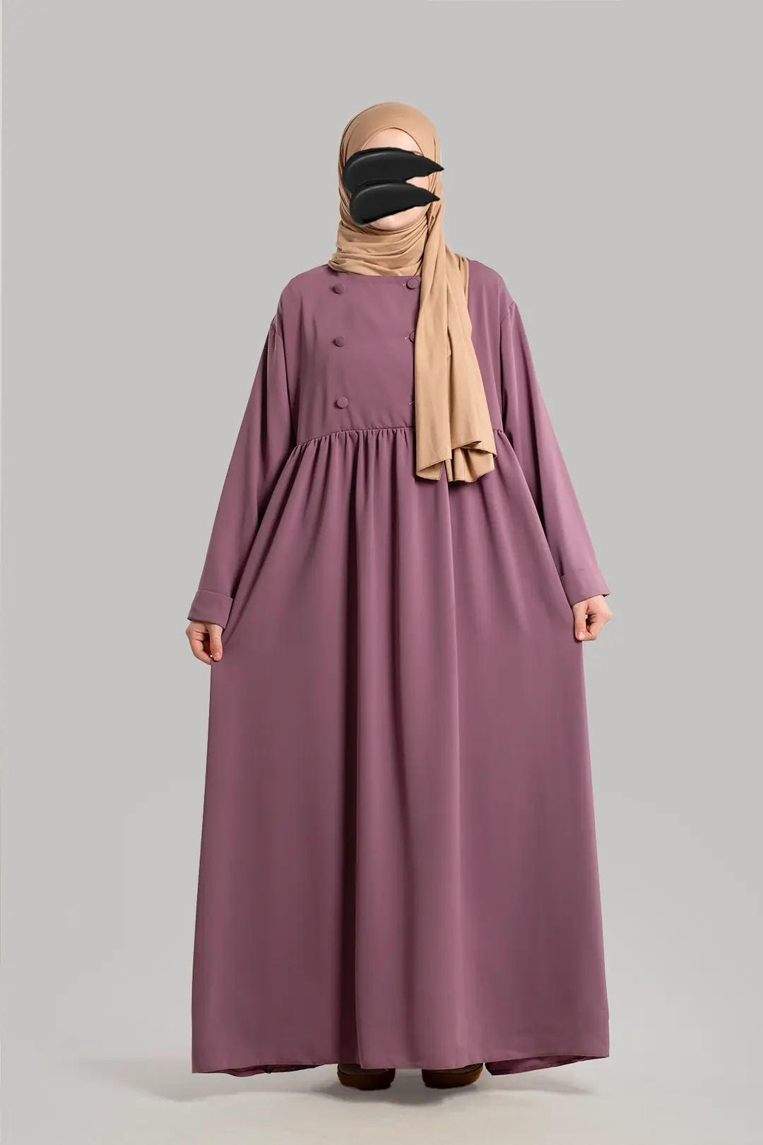 Bade Buttoned Abaya, Rose Pink 6