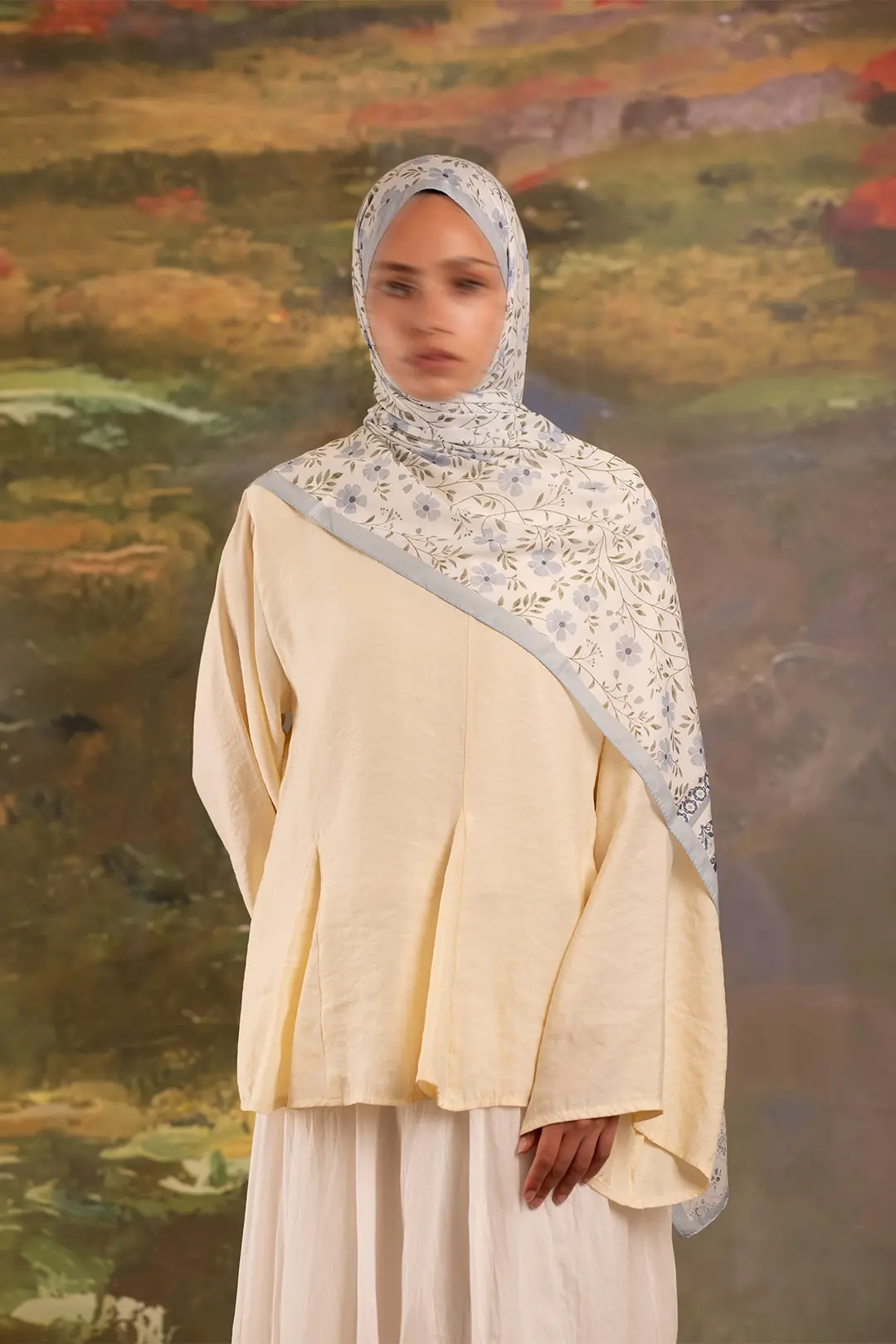 Flora Desenli Soft Şal Buz Mavisi 5