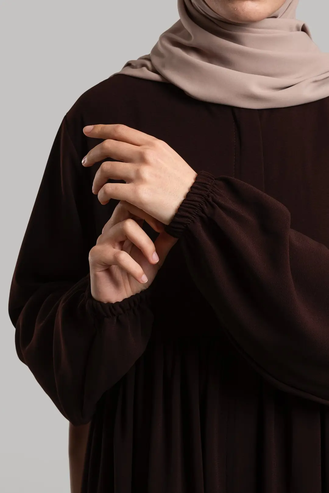 Ahsen Zippered Yoke Abaya, Dark Brown 7