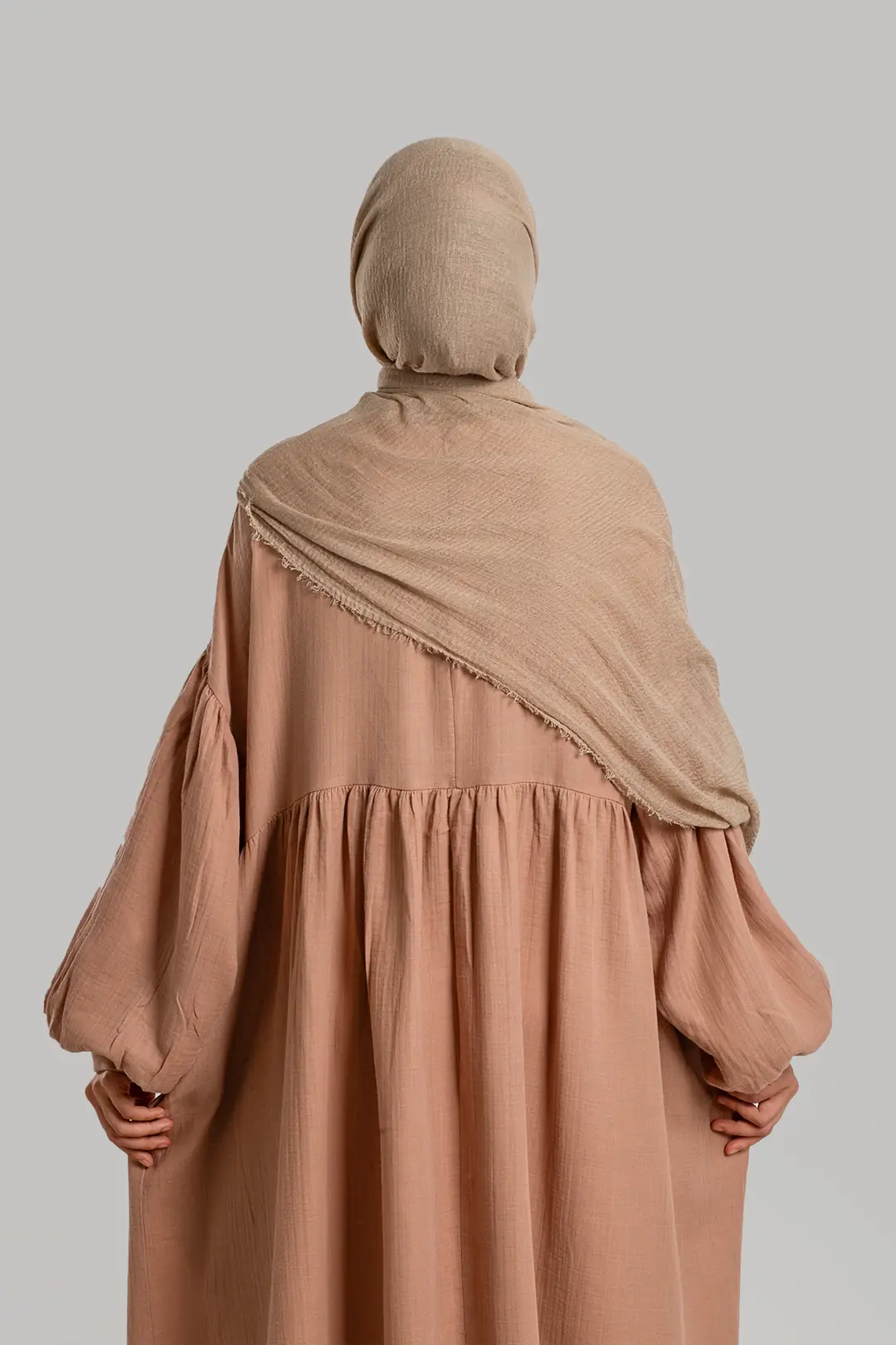 Oversize Müslin Elbise Pudra 3