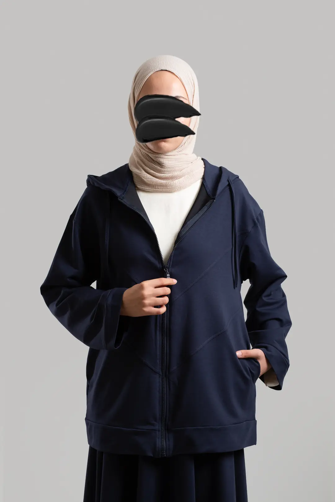 Form-stitched zip-up sweatshirt, navy blue. 3