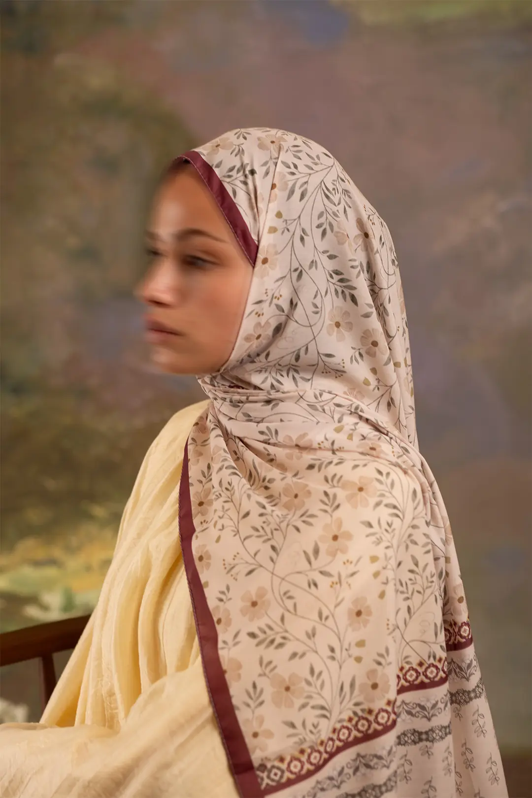 Flora Desenli Soft Şal Bordo 3