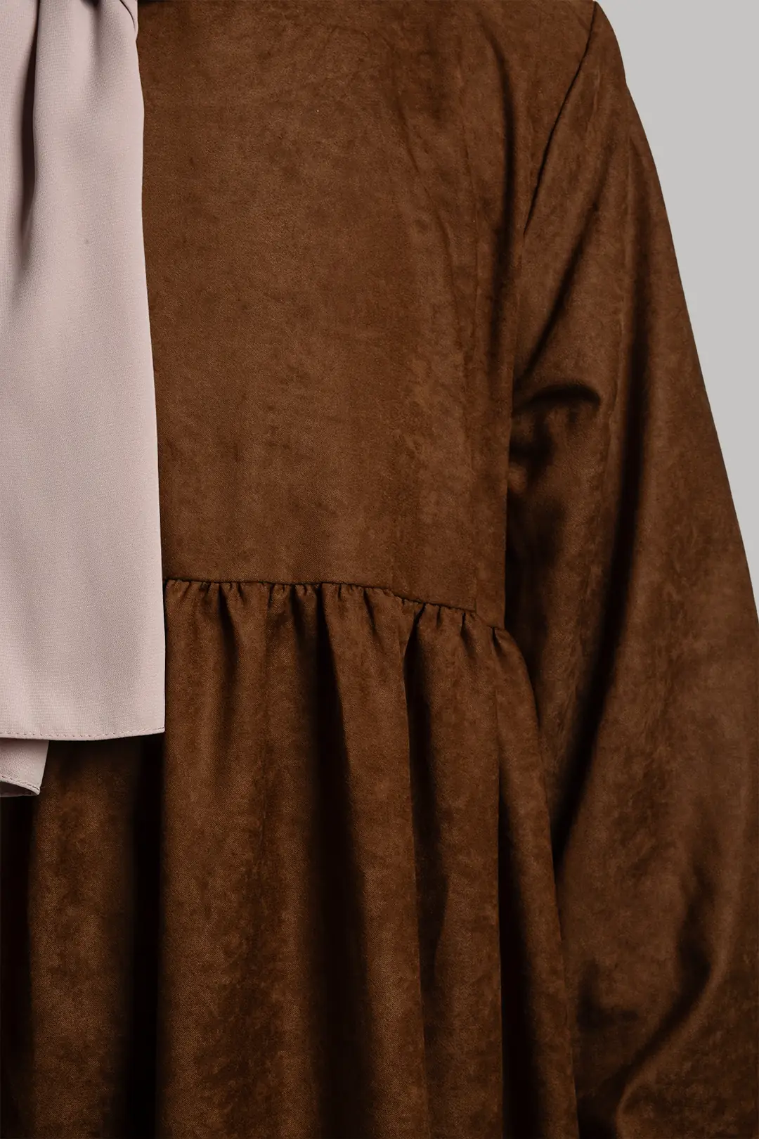 Suede Dress Abaya Tan 3