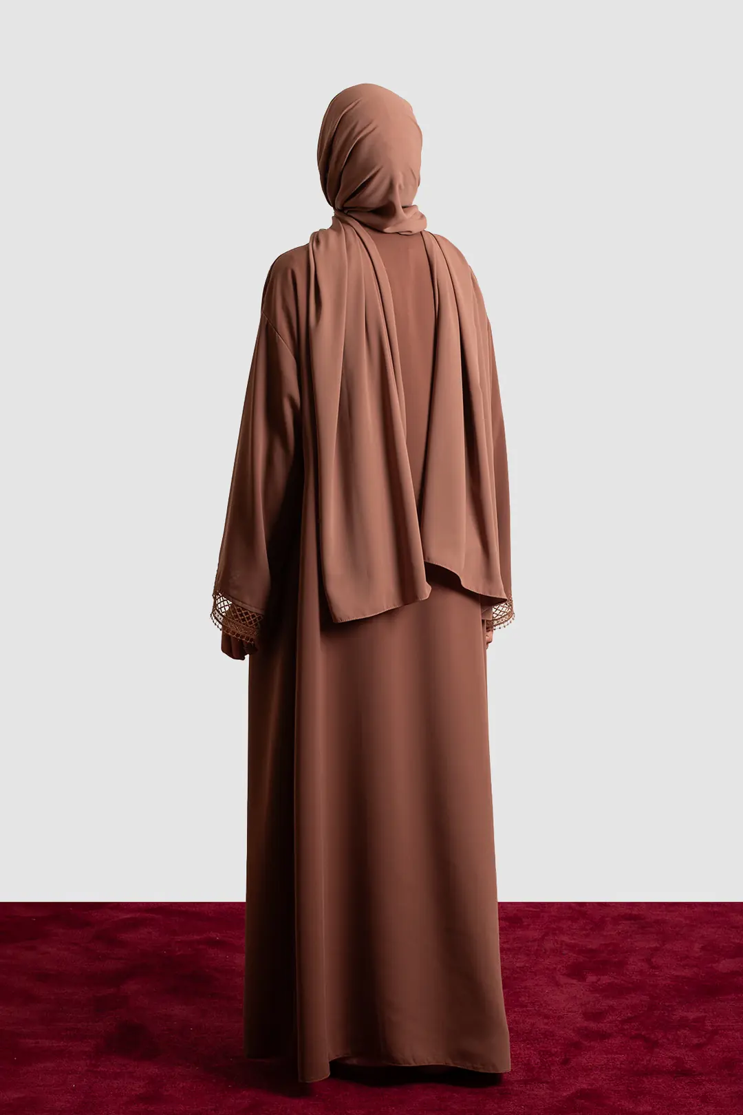 Lace Detail Abaya Set, Light Brown 7