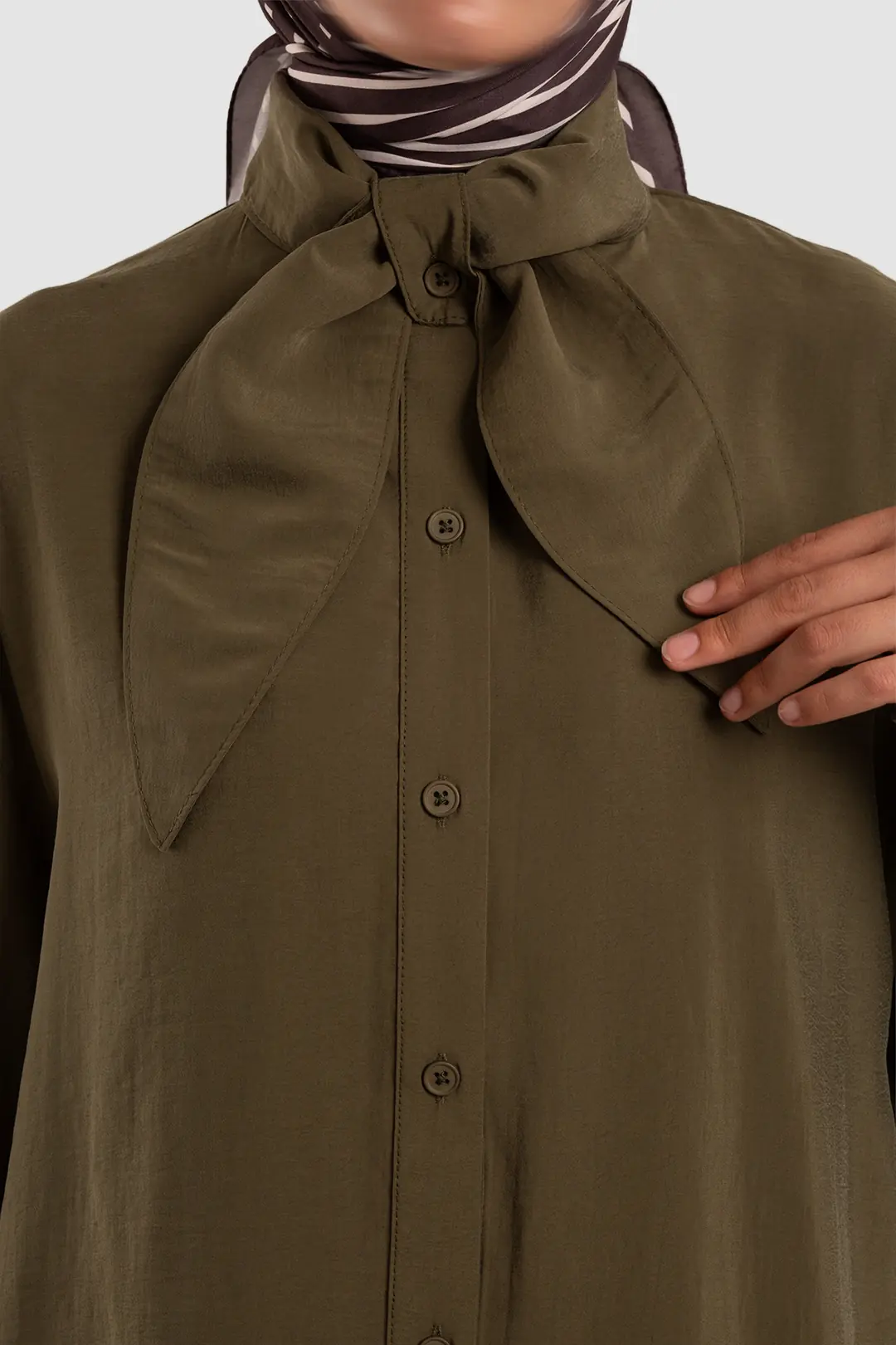 Scarf Collar Modal Shirt Khaki