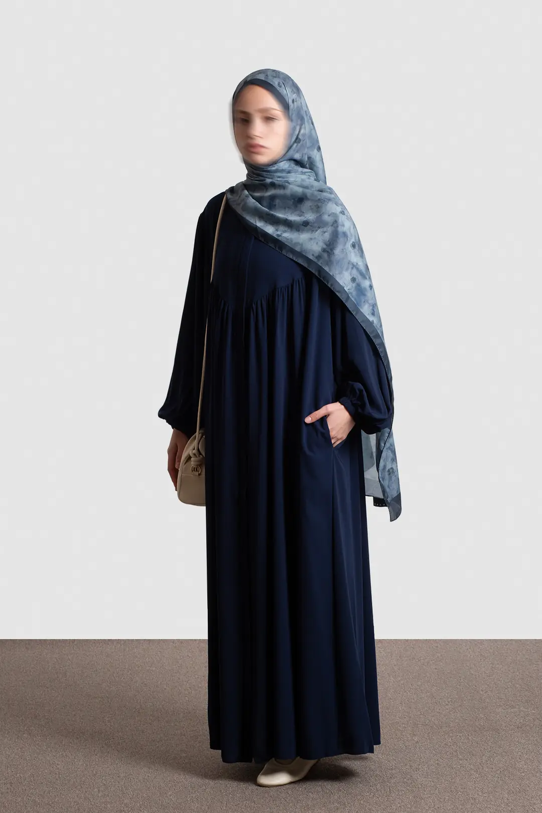 Navy Blue Zip-Up Abaya with Yoke 5