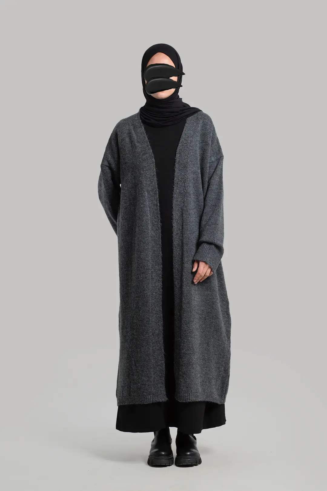 Long Knitted Cardigan Anthracite 4