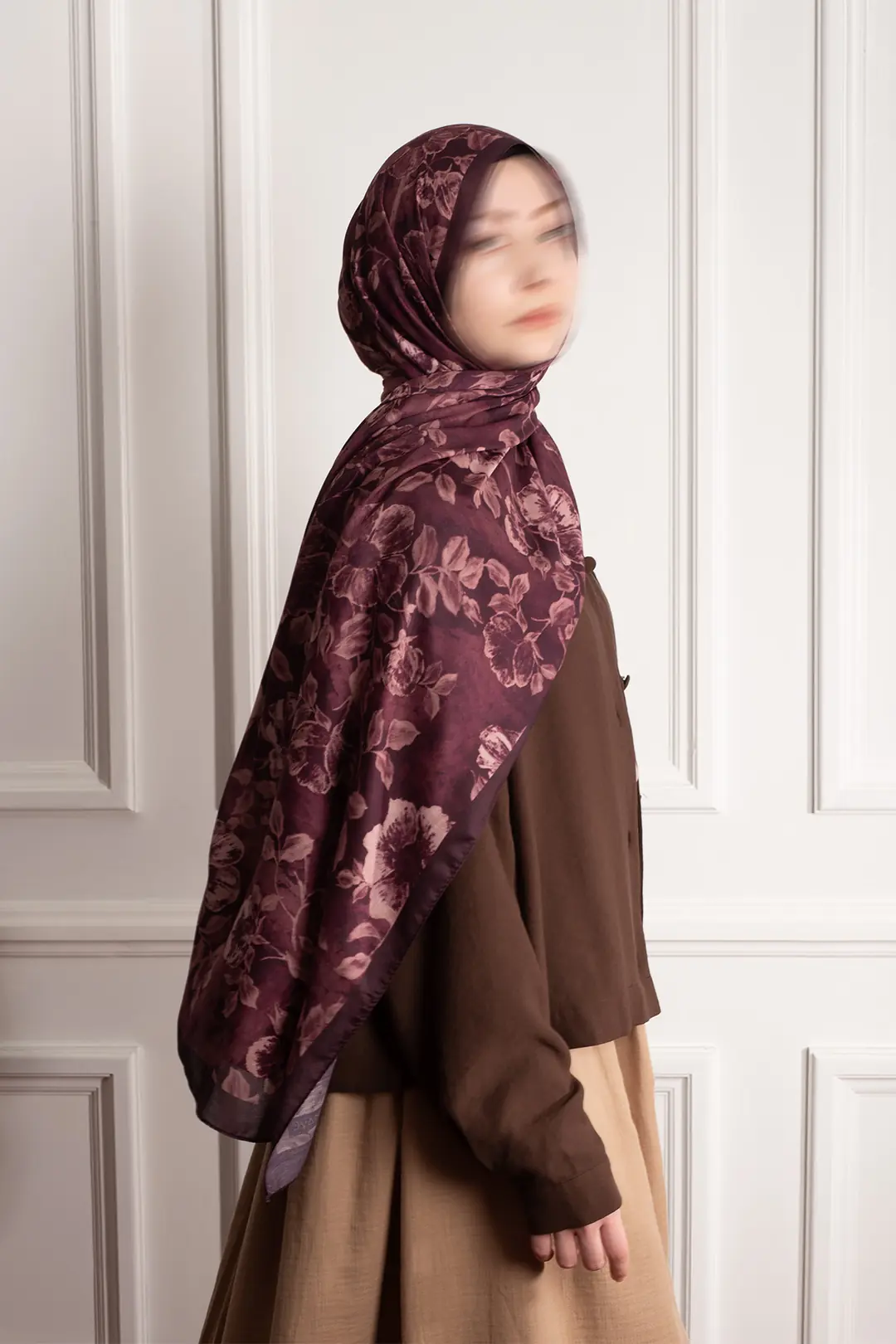Amber Mist Patterned Soft Scarf, Plum 4