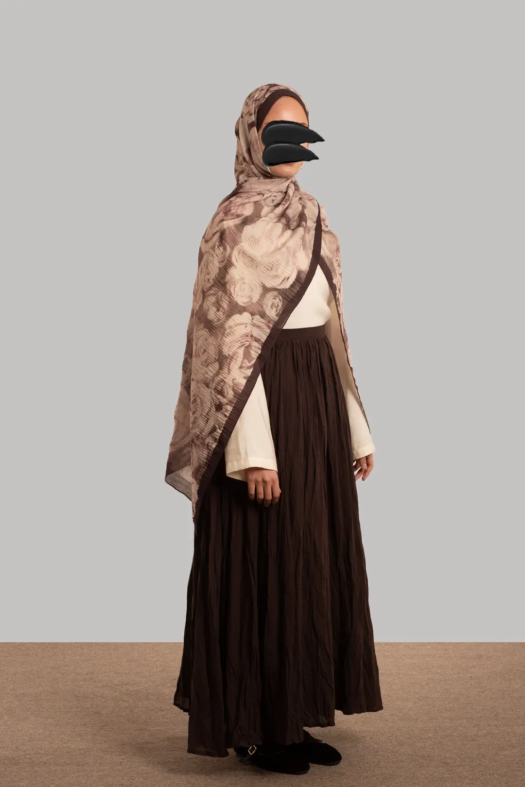 Muslin Ethereal Patterned Muslin Shawl, Mink 5