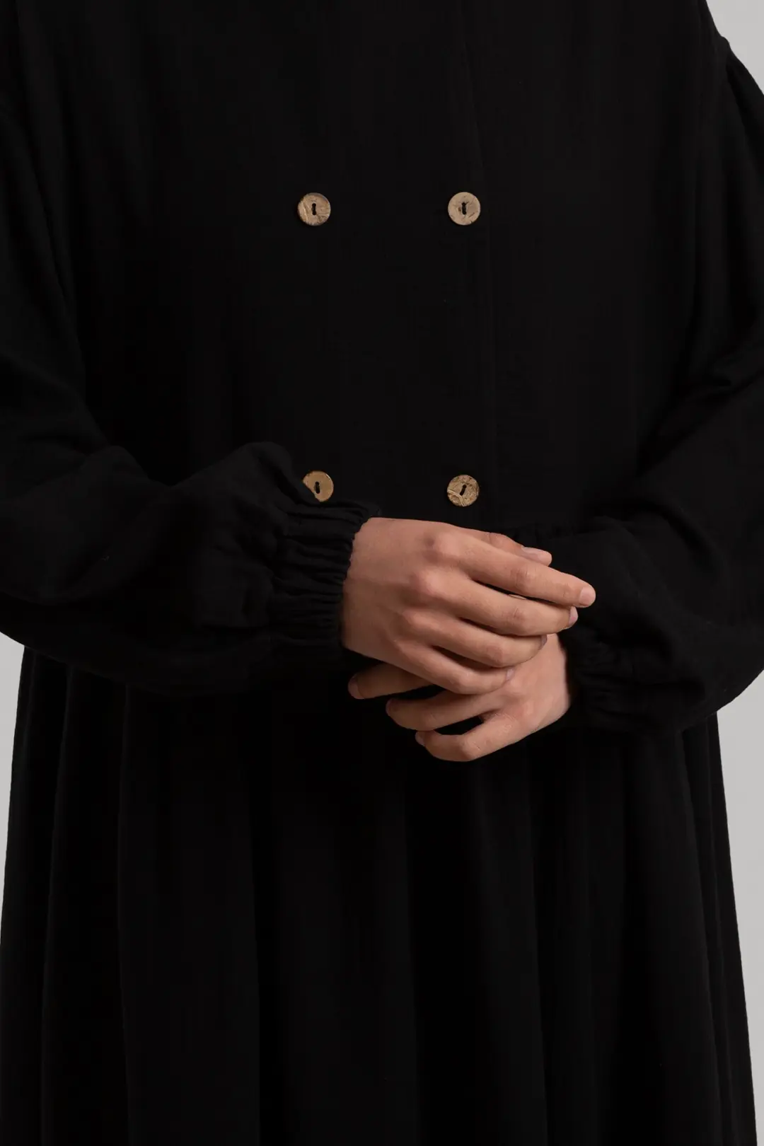 Natural Buttoned Muslin Dress Black 3