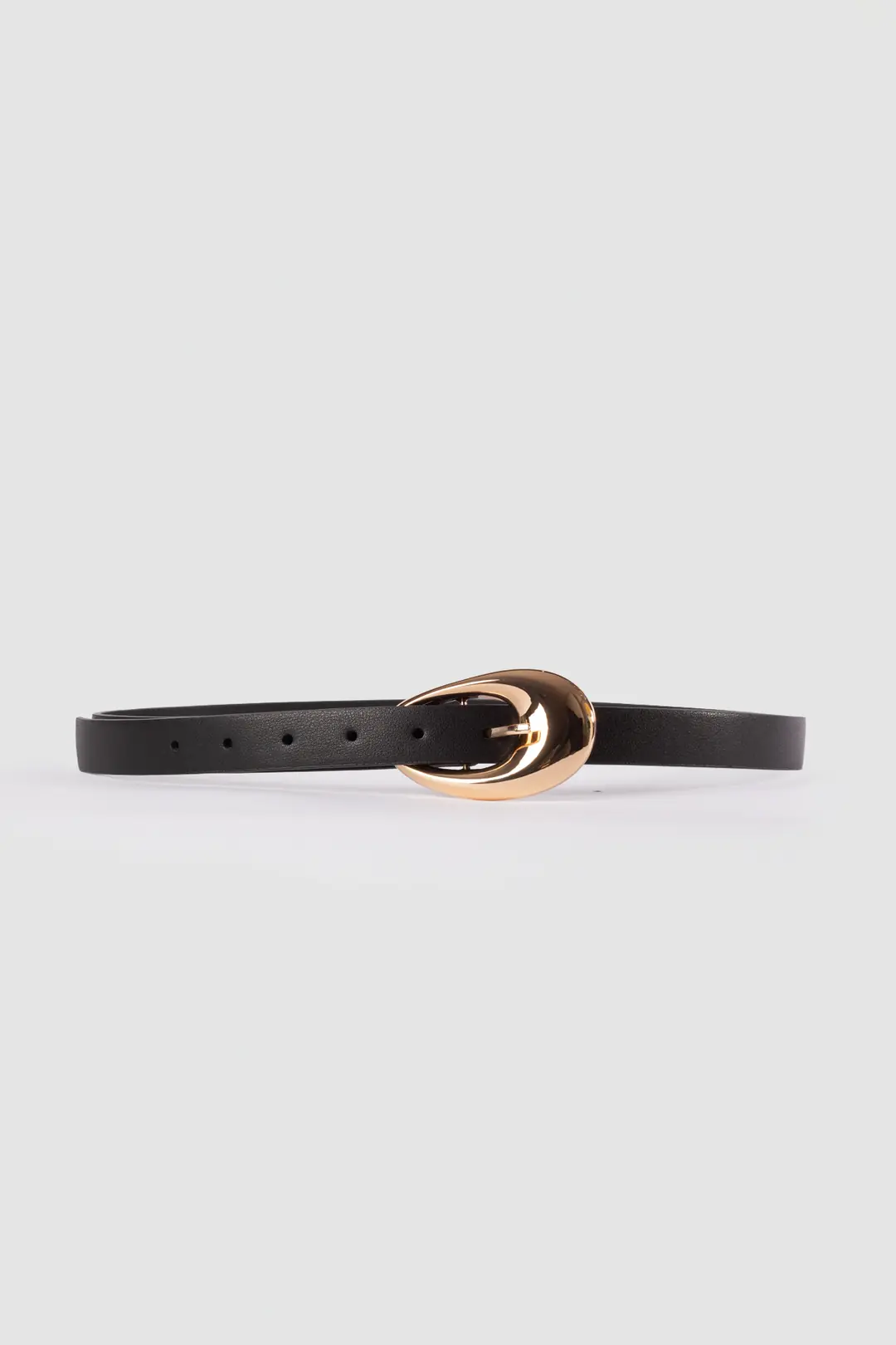 Oval Buckle Thin Belt, Black 4