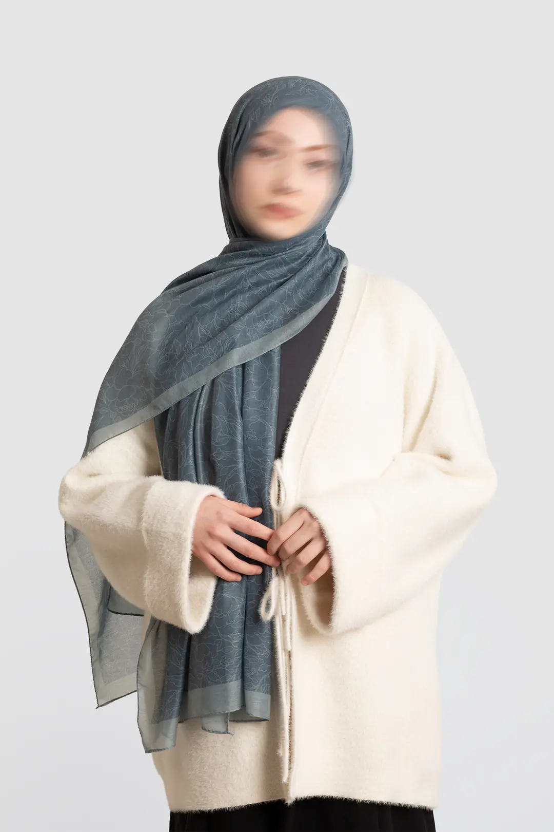 Line Garden Patterned Cotton Scarf Baby Blue 5