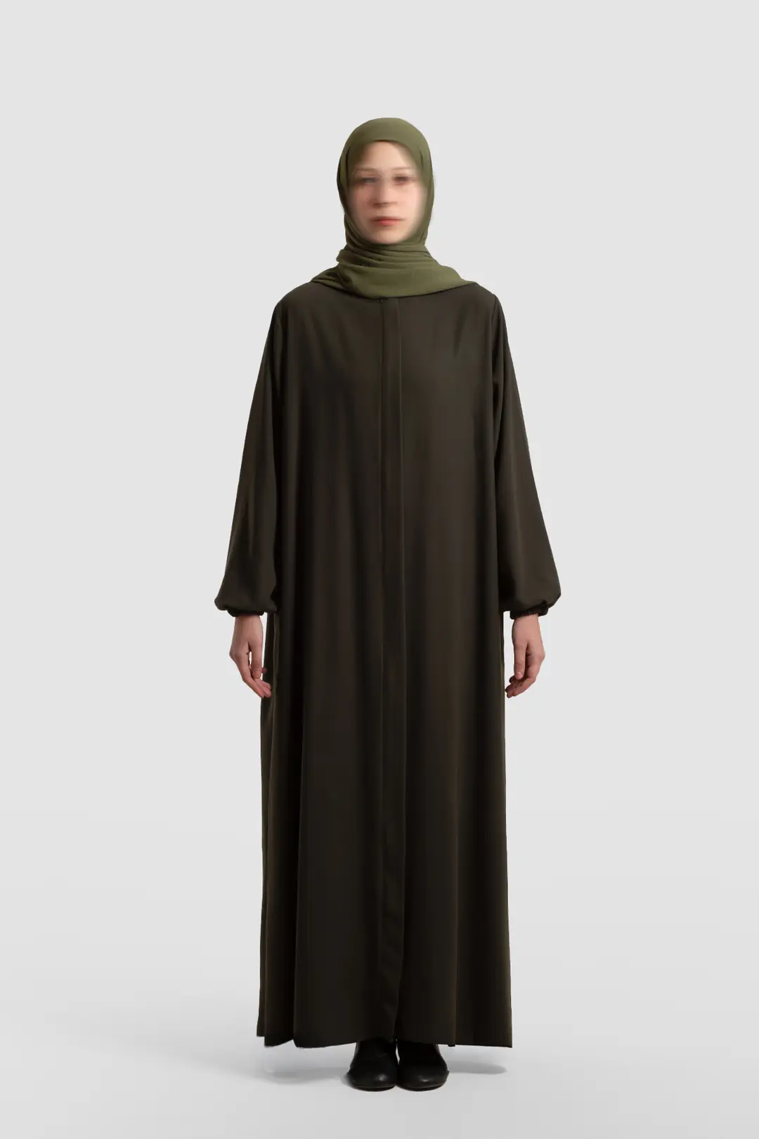 Arya Tam Boy Fermuarlı Ferace Haki 2