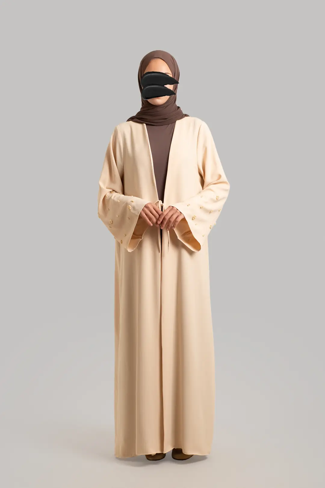 Boncuk Detaylı Abaya Krem 4