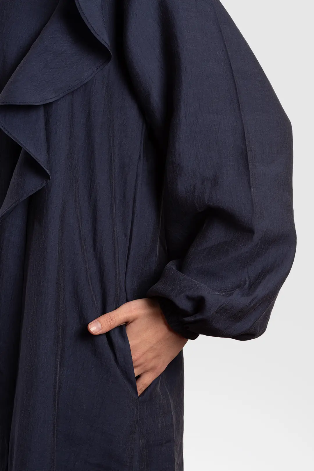Tencel Abaya with Zipper and Ruffles, Denim Blue 5