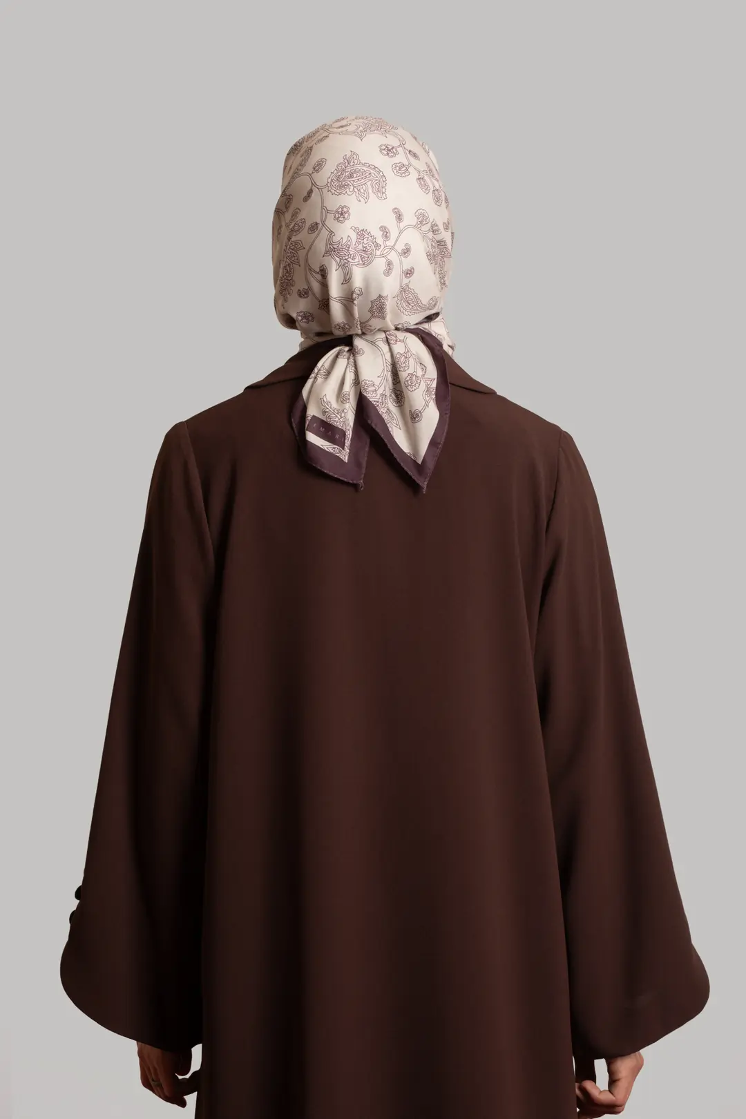 Pearl Collar Buttoned Abaya in Dark Brown 9
