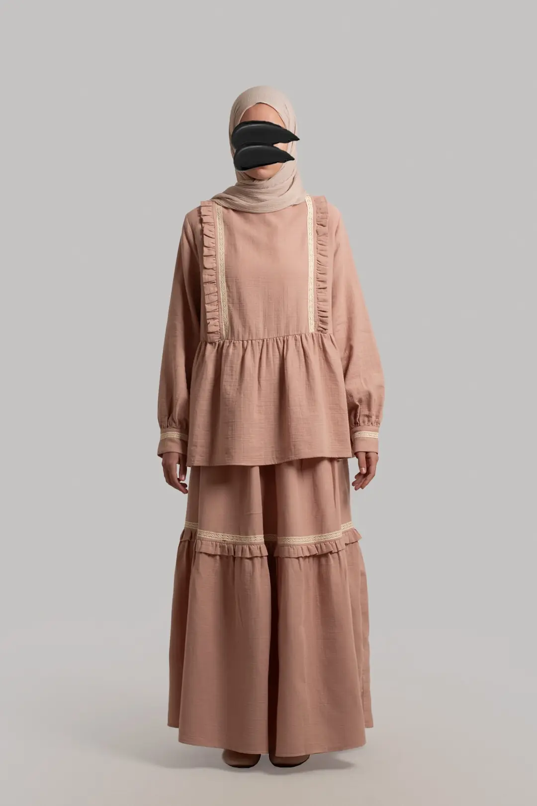 Lace-trimmed Muslin Set in Powder Pink
