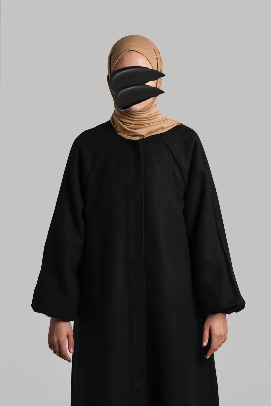 Flared Cashmere Full Length Hijab Coat Black 4