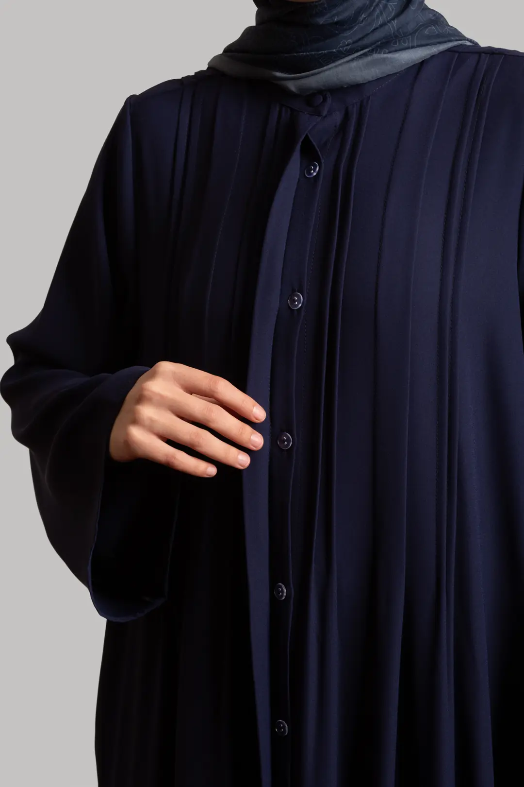 Ribbed Buttoned Abaya Navy Blue 7