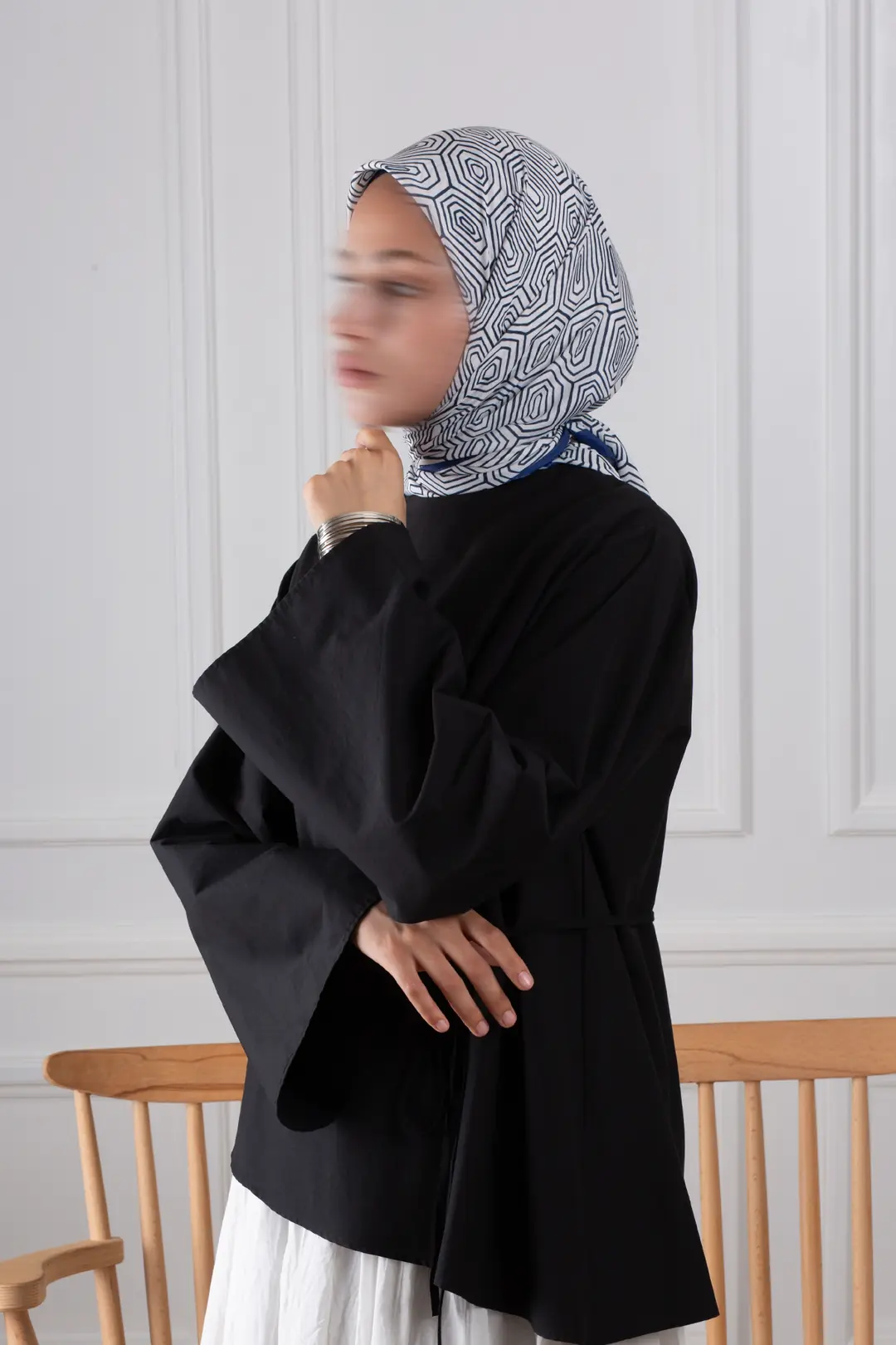 Altıgen Desenli Desenli Soft Eşarp Lacivert