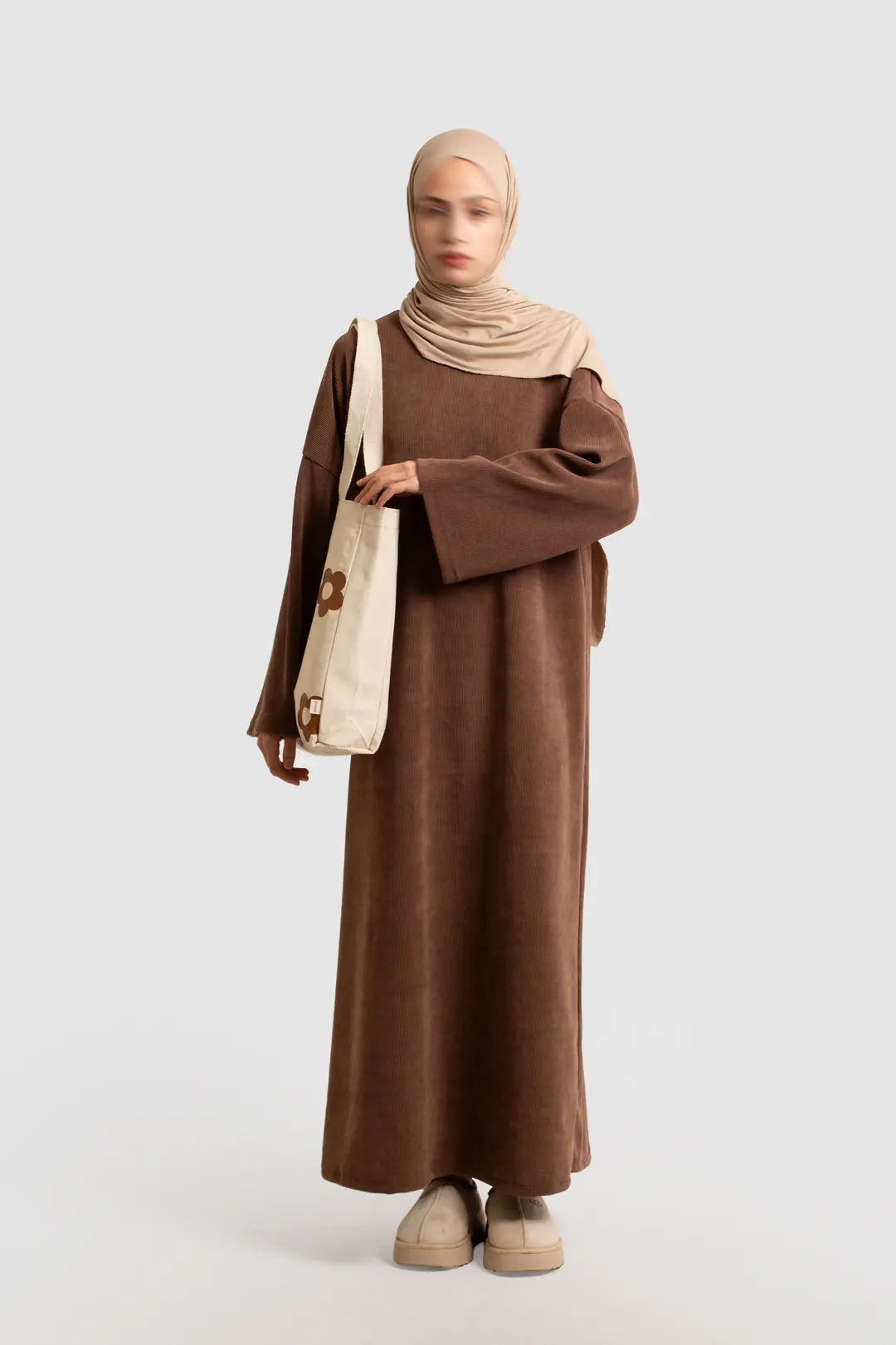 Örme Triko Oversize Elbise Kahve 3