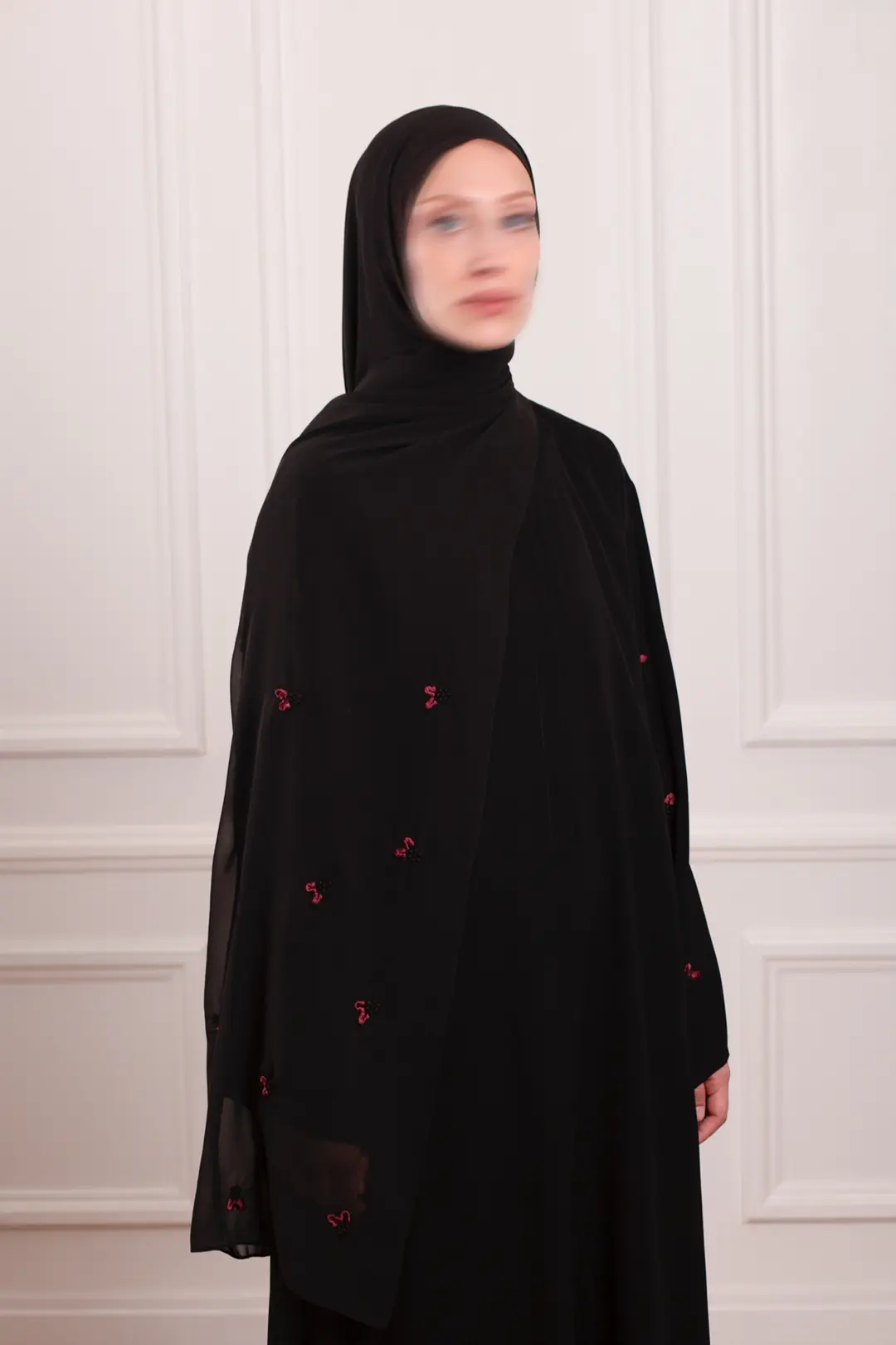 Minimal Yaprak Motifli Şifon Şal Bordo