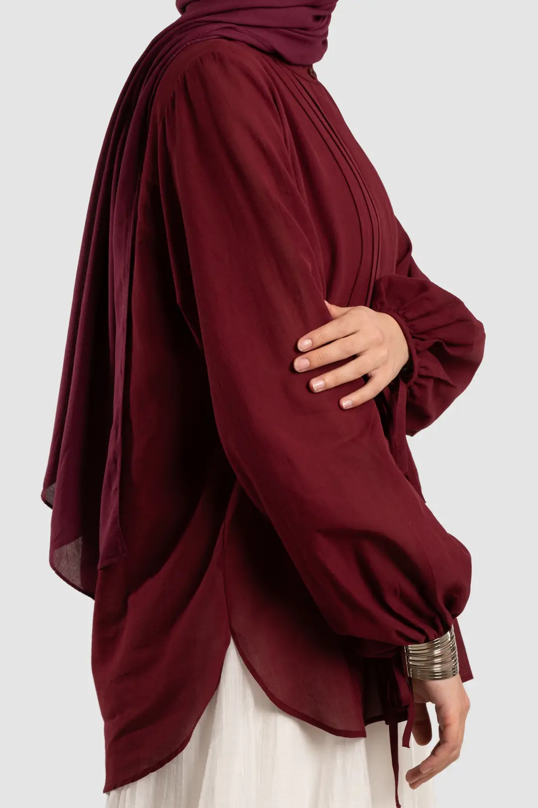 Ribbed Cotton Voile Shirt, Burgundy 4