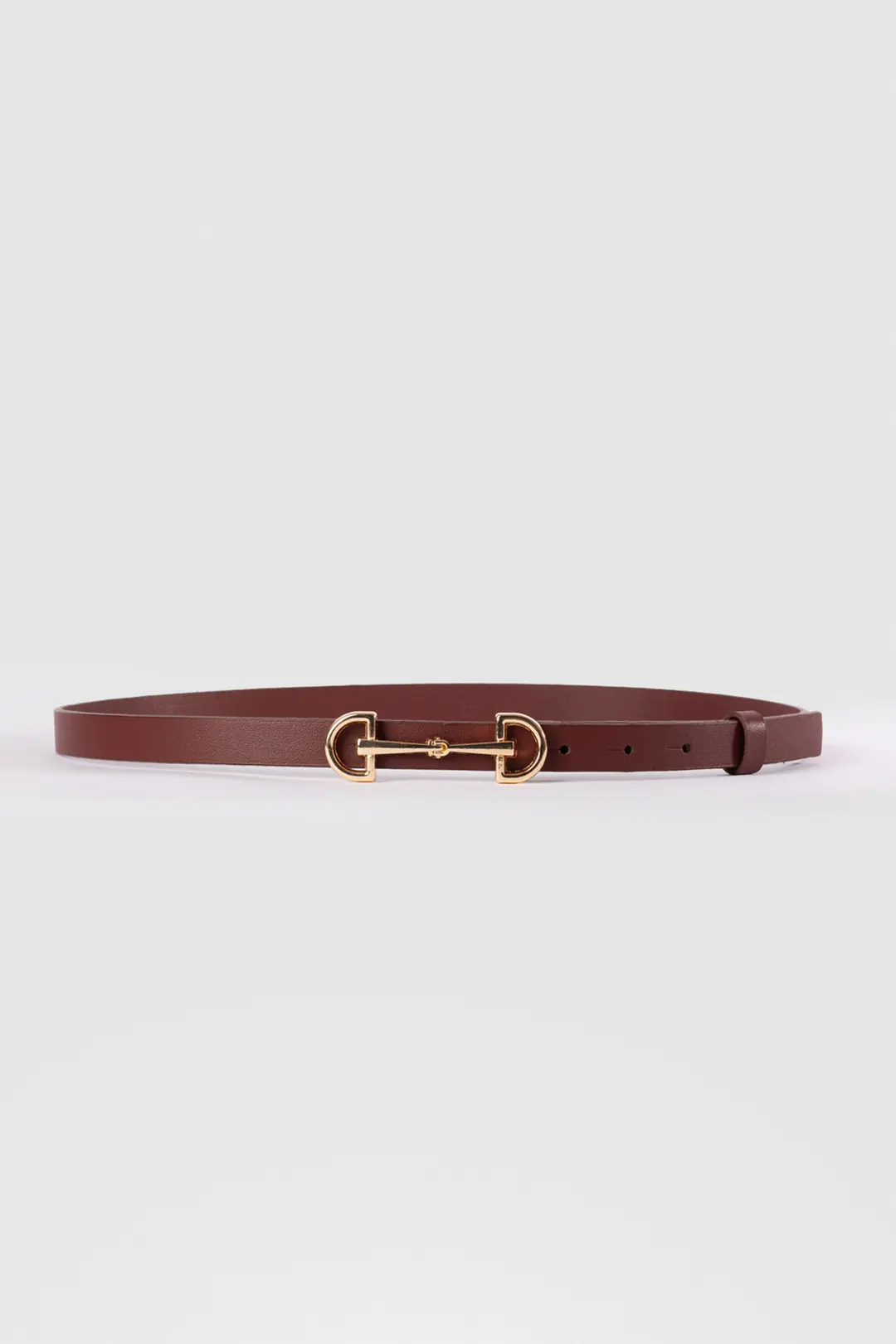 Double Gold Buckle Thin Leather Belt, Burgundy