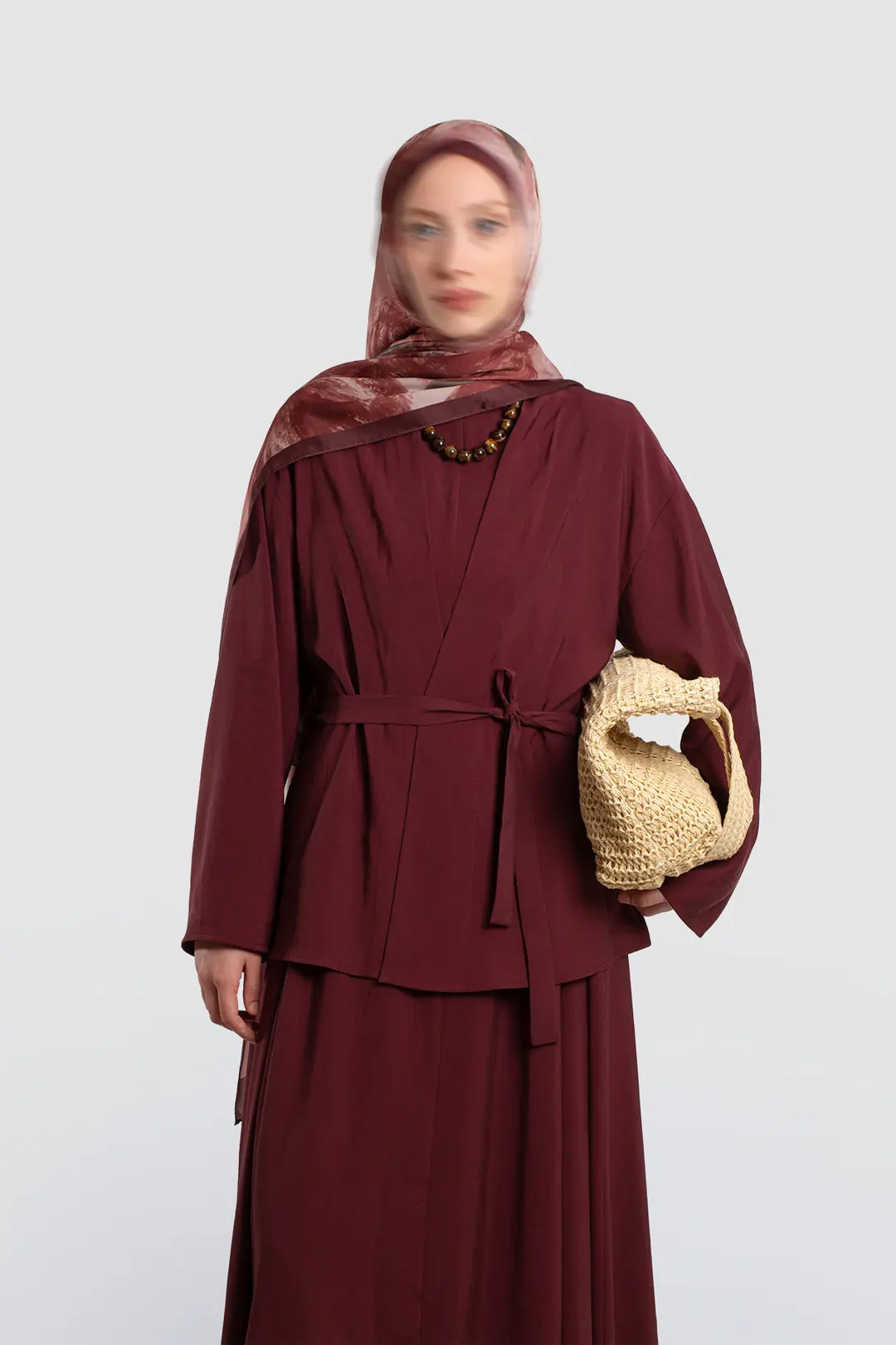 Modal Kimono Jile Elbise Takım Mürdüm 5