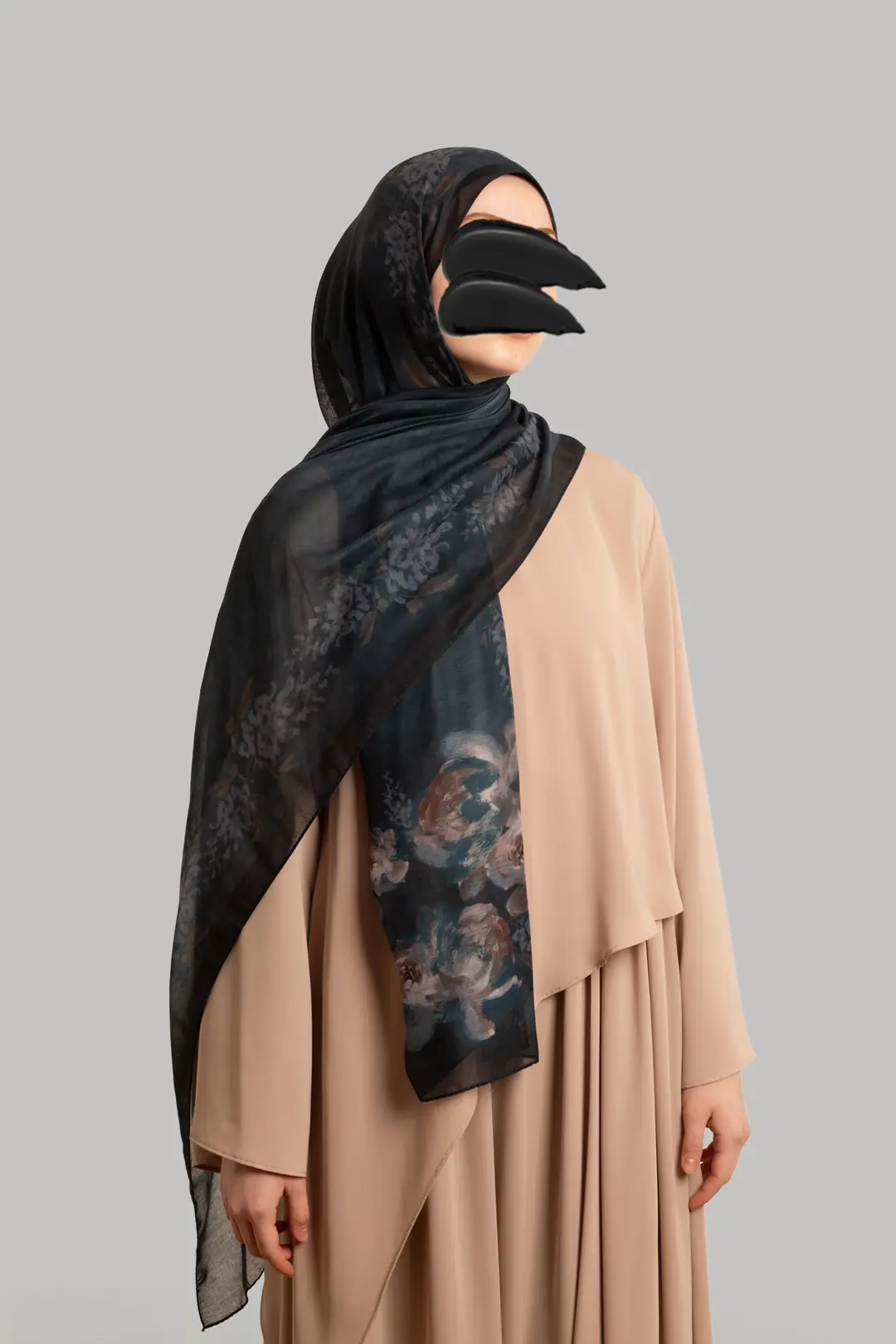 Night Garden Patterned Cotton Scarf, Navy Blue