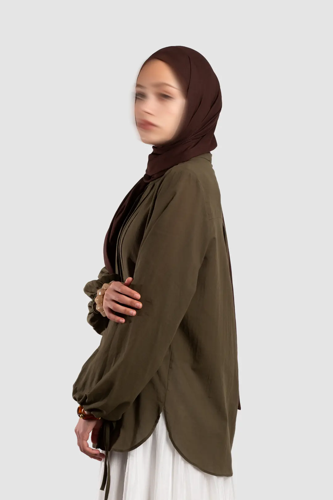 Ribbed Cotton Voile Shirt, Khaki 10