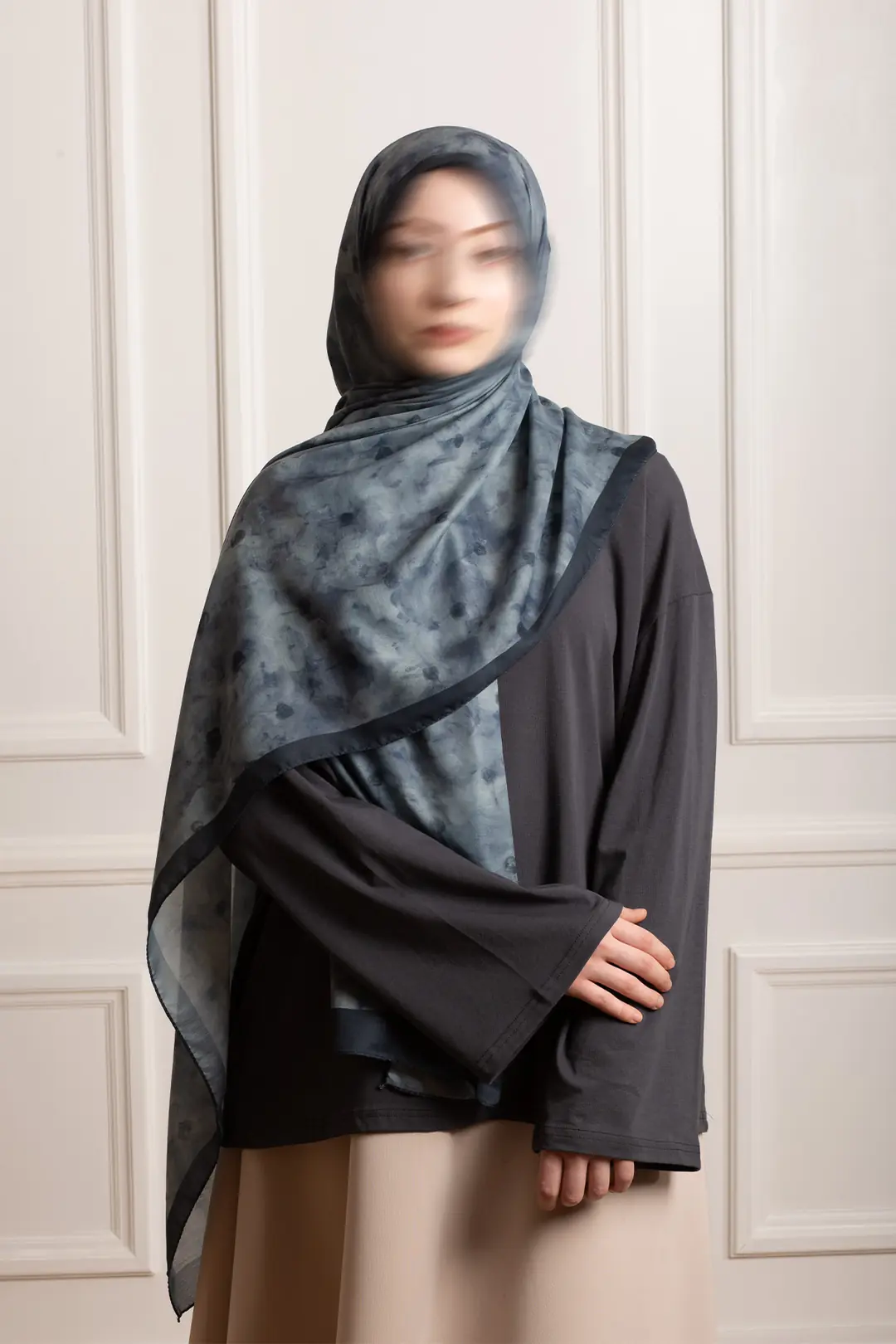 Distant Garden Patterned Soft Shawl Blue 3