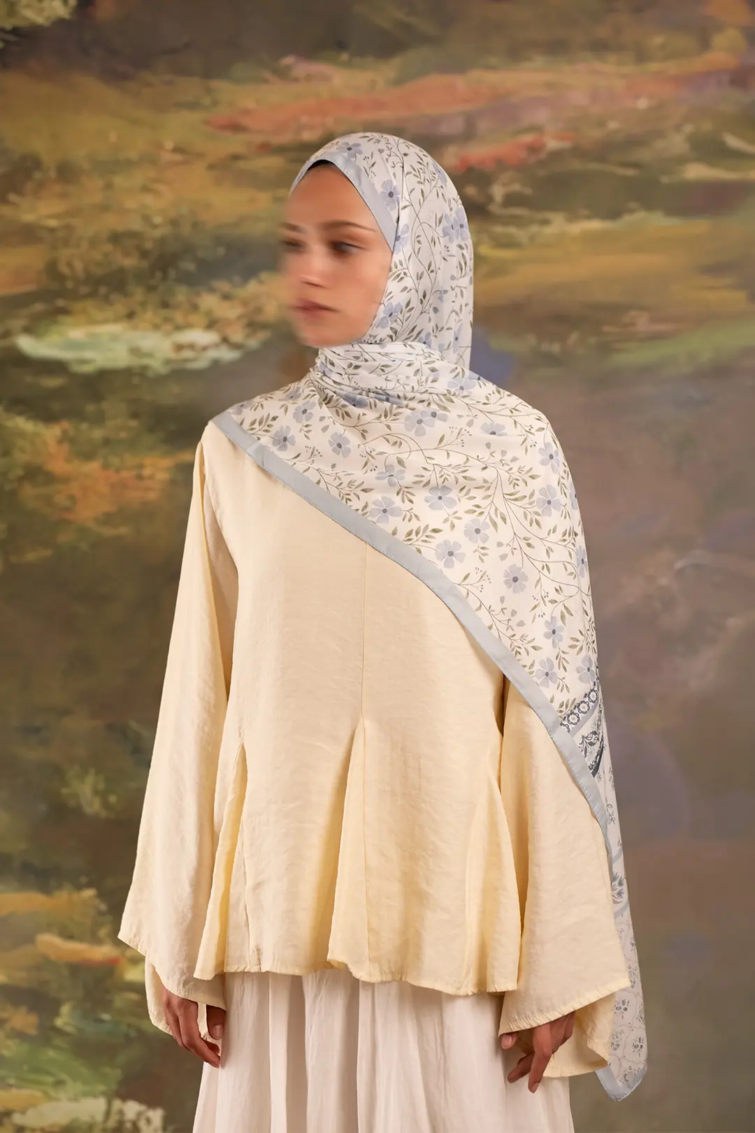 Flora Desenli Soft Şal Buz Mavisi 2
