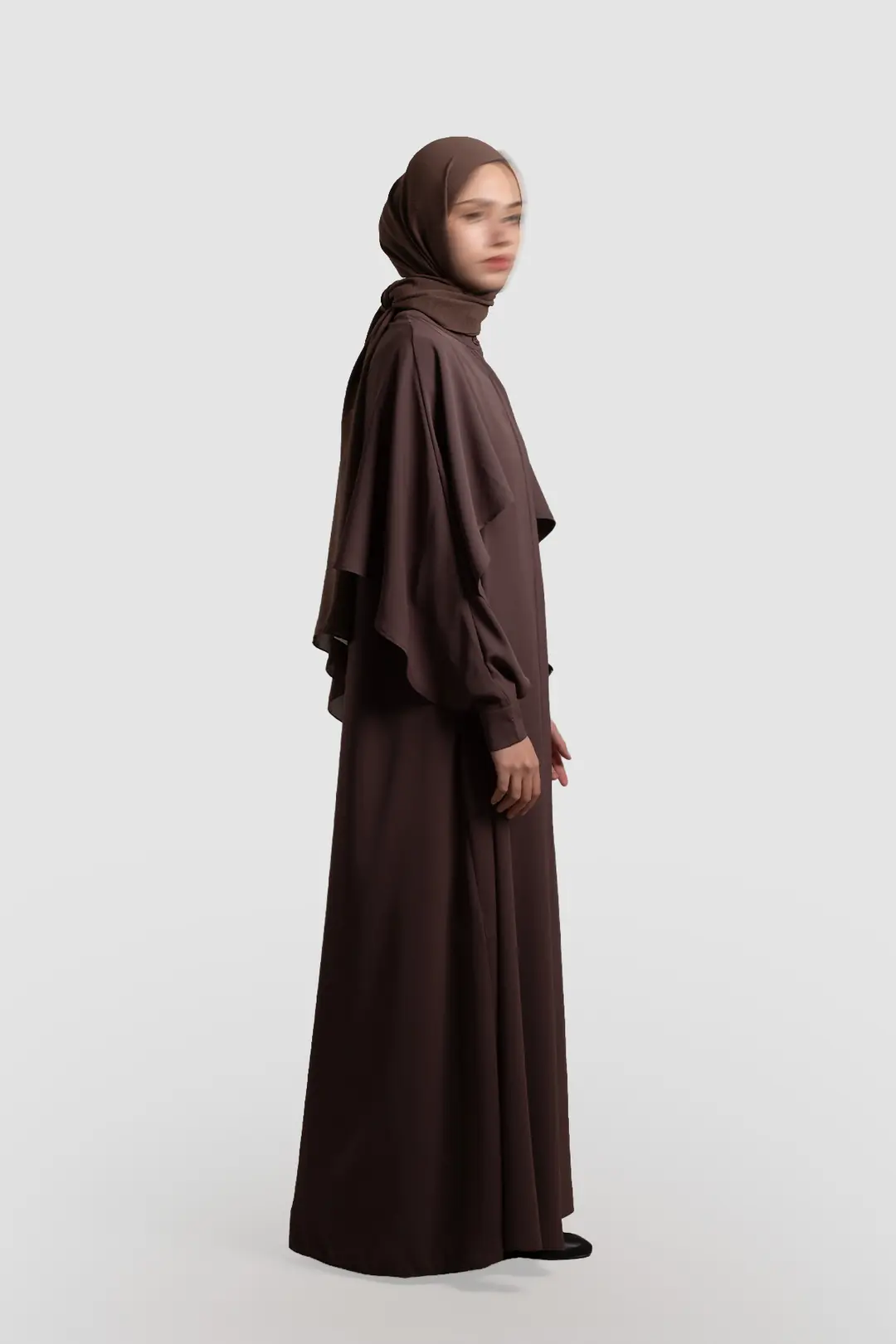 Windproof Sleeved Abaya, Dark Brown 3